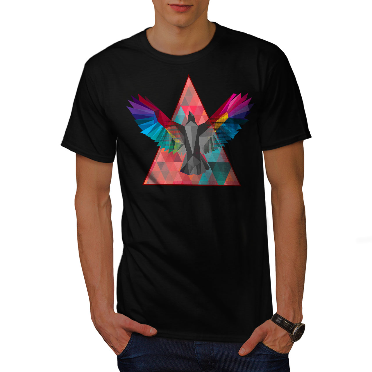 Bird Graphic Design Printed Tee Wellcoda Geometric Bird Fashion Mens T-shirt