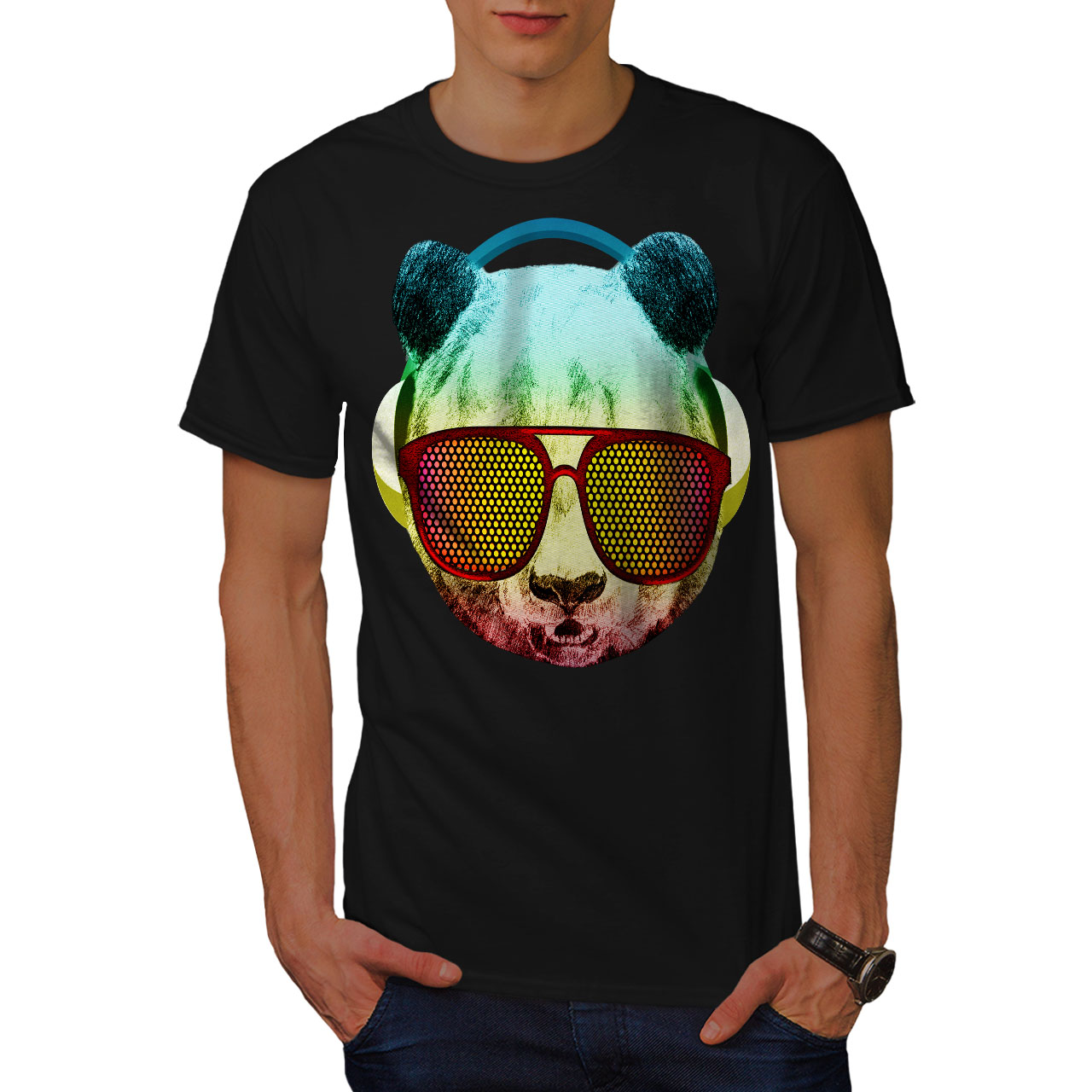 Wellcoda Music Fan Panda Bear Mens T-shirt Funky Graphic Design Printed Tee