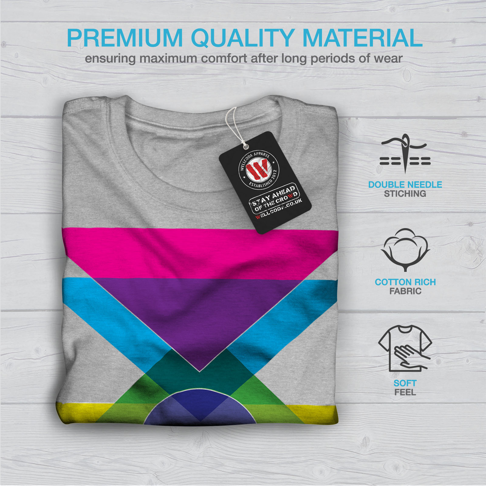 Wellcoda Geometric Pattern Mens T-shirt Colorful Graphic Design Printed Tee