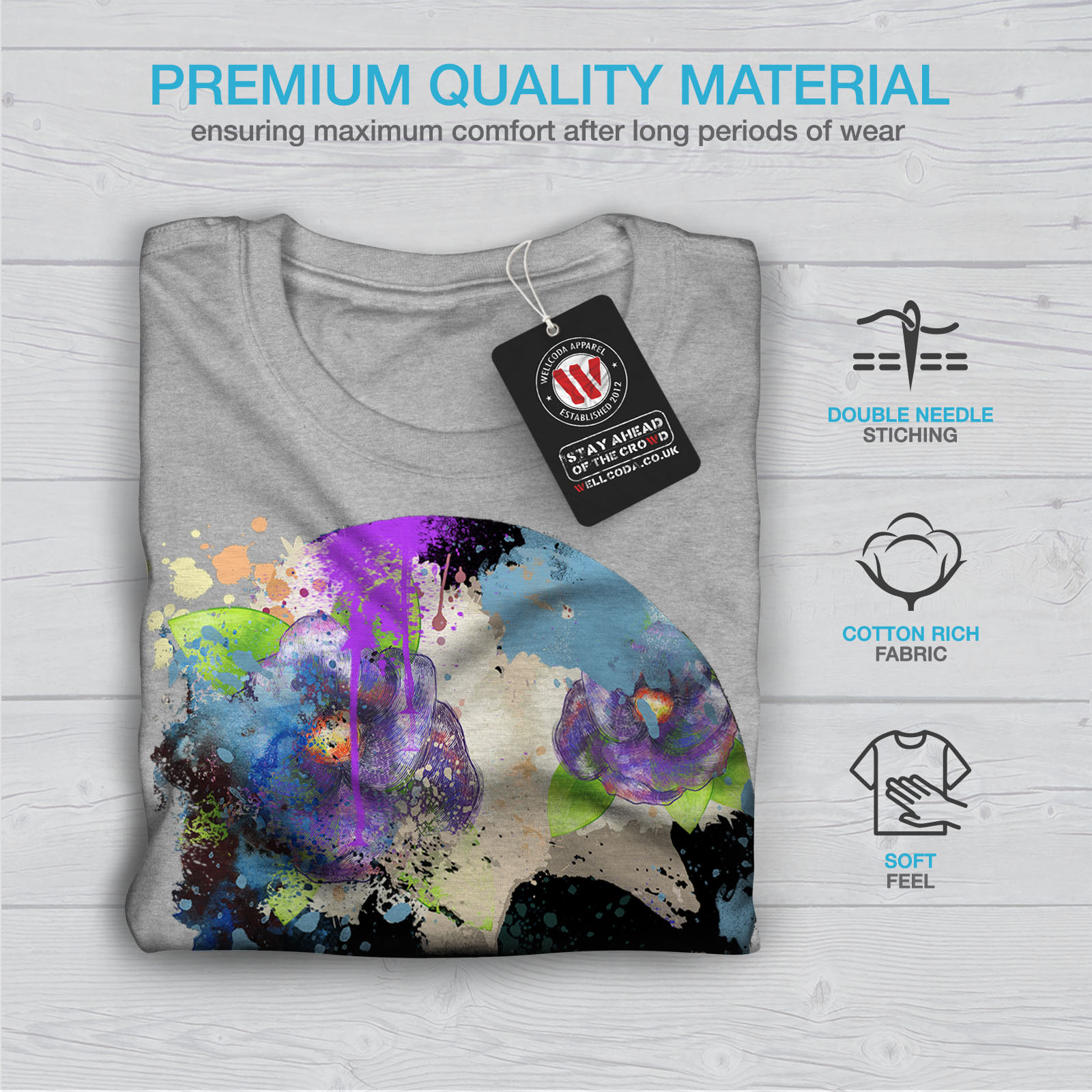 Flower Graphic Design Printed Tee Wellcoda Skull Colorful Mens T-shirt