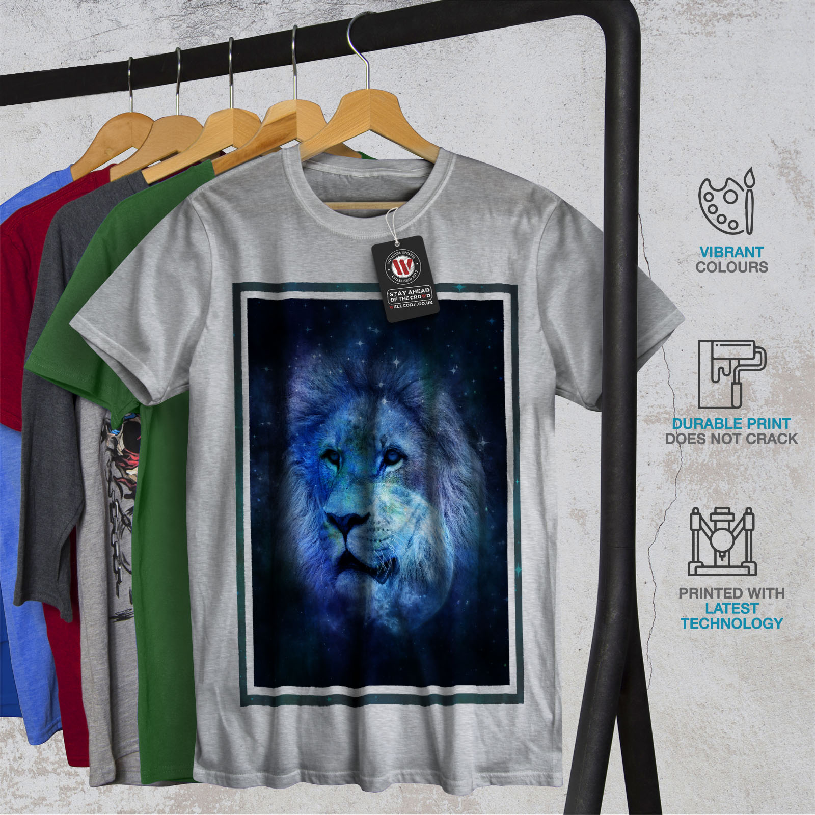 Wellcoda Sky León Cara Luna Hombre Camiseta Camiseta Impresa Diseño Gráfico de sueño