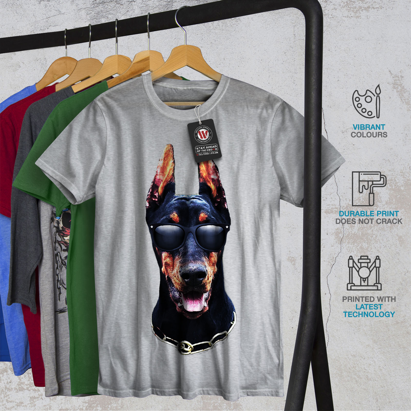 Animale Design Grafico Stampato T-shirt Wellcoda DOBERMANN ANIMALI Cool Da Uomo T-shirt