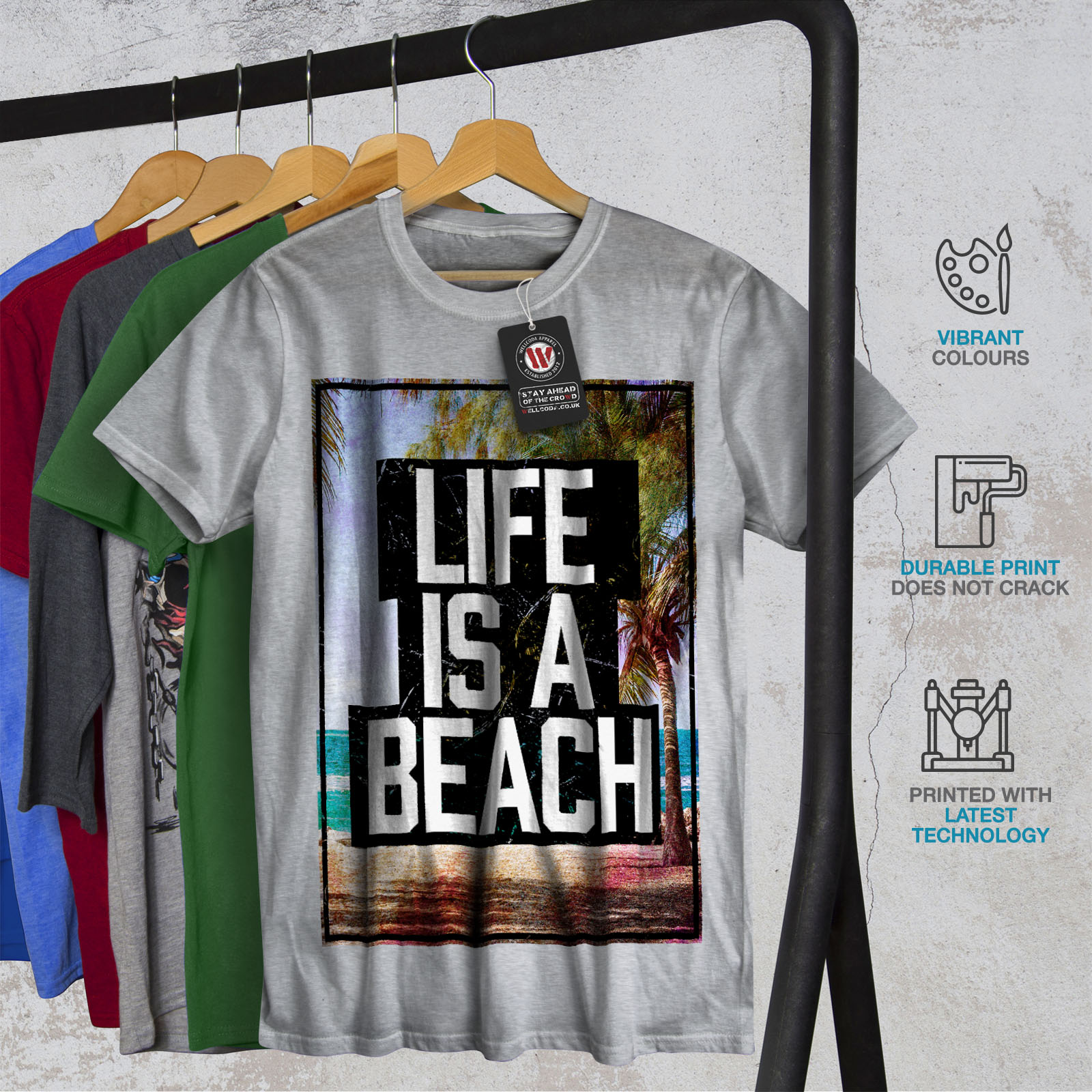 vacances soleil design graphique imprimé Tee Visible la vie est une Plage T-shirt homme