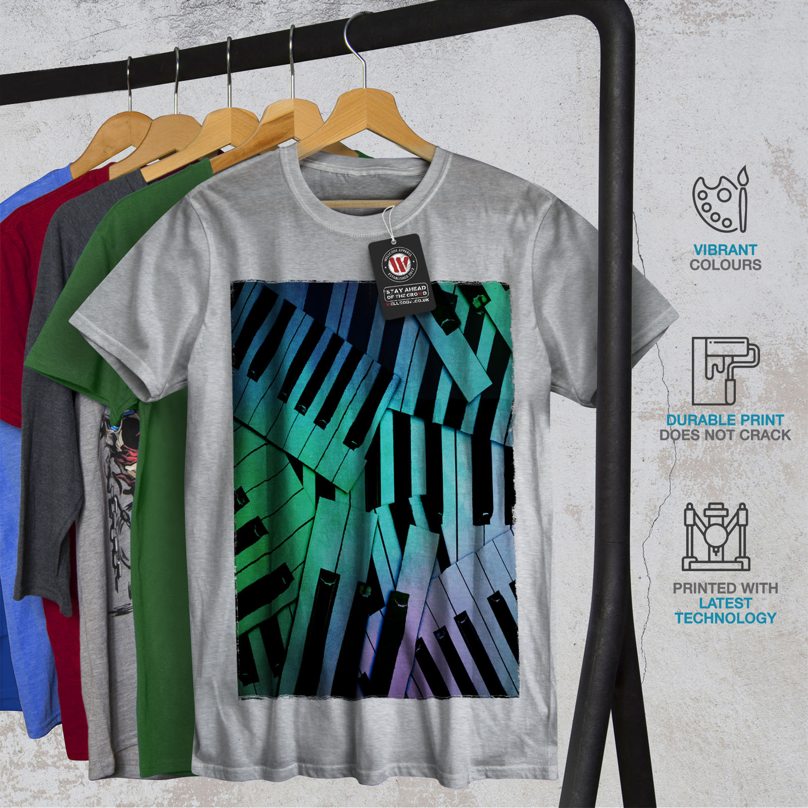 Wellcoda Pianoforte Tastiera CANZONE Da Uomo T-shirt pianoforte design grafico stampato T-shirt