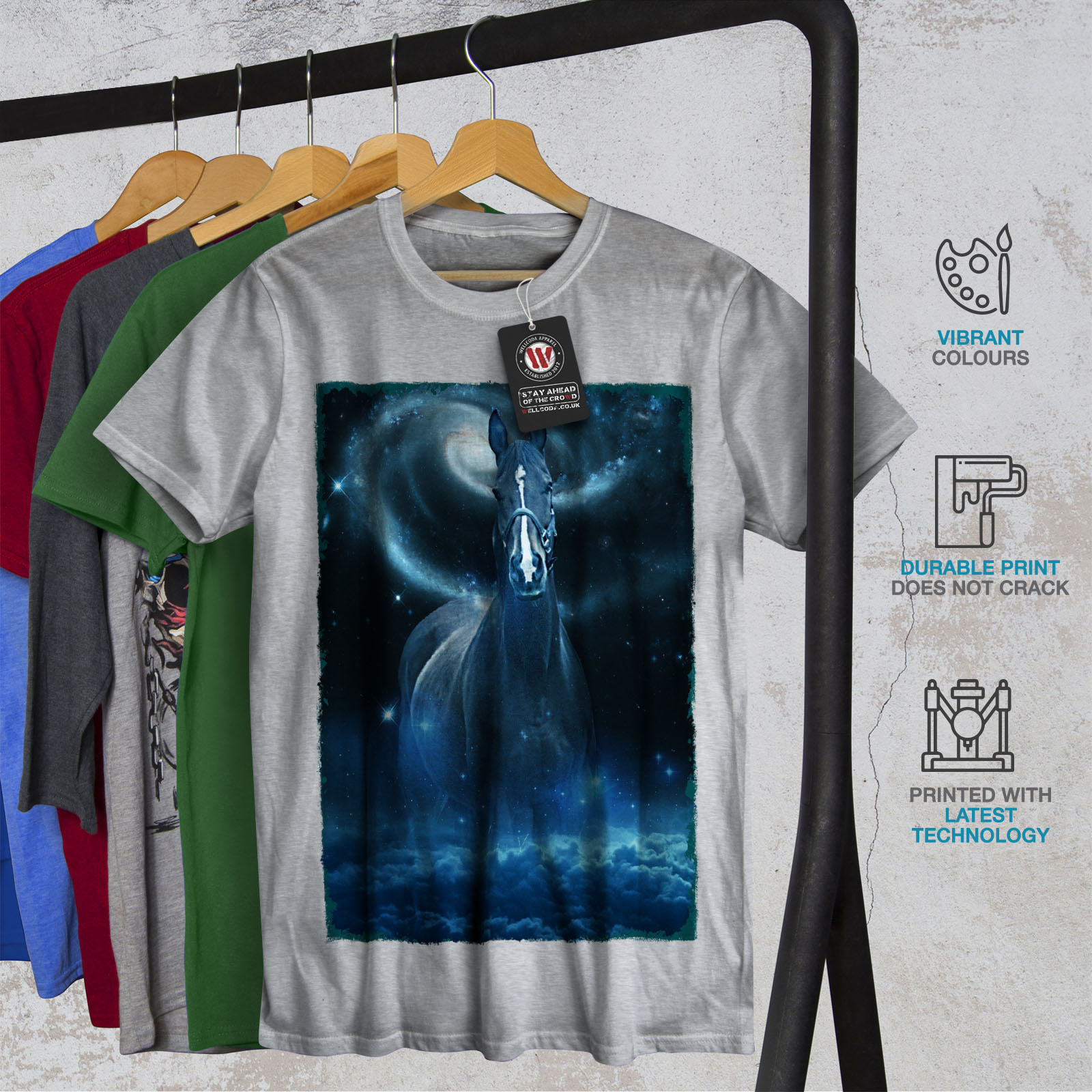 Wellcoda Galaxy Space Horse Mens T-shirt Galaxy Graphic Design Printed Tee