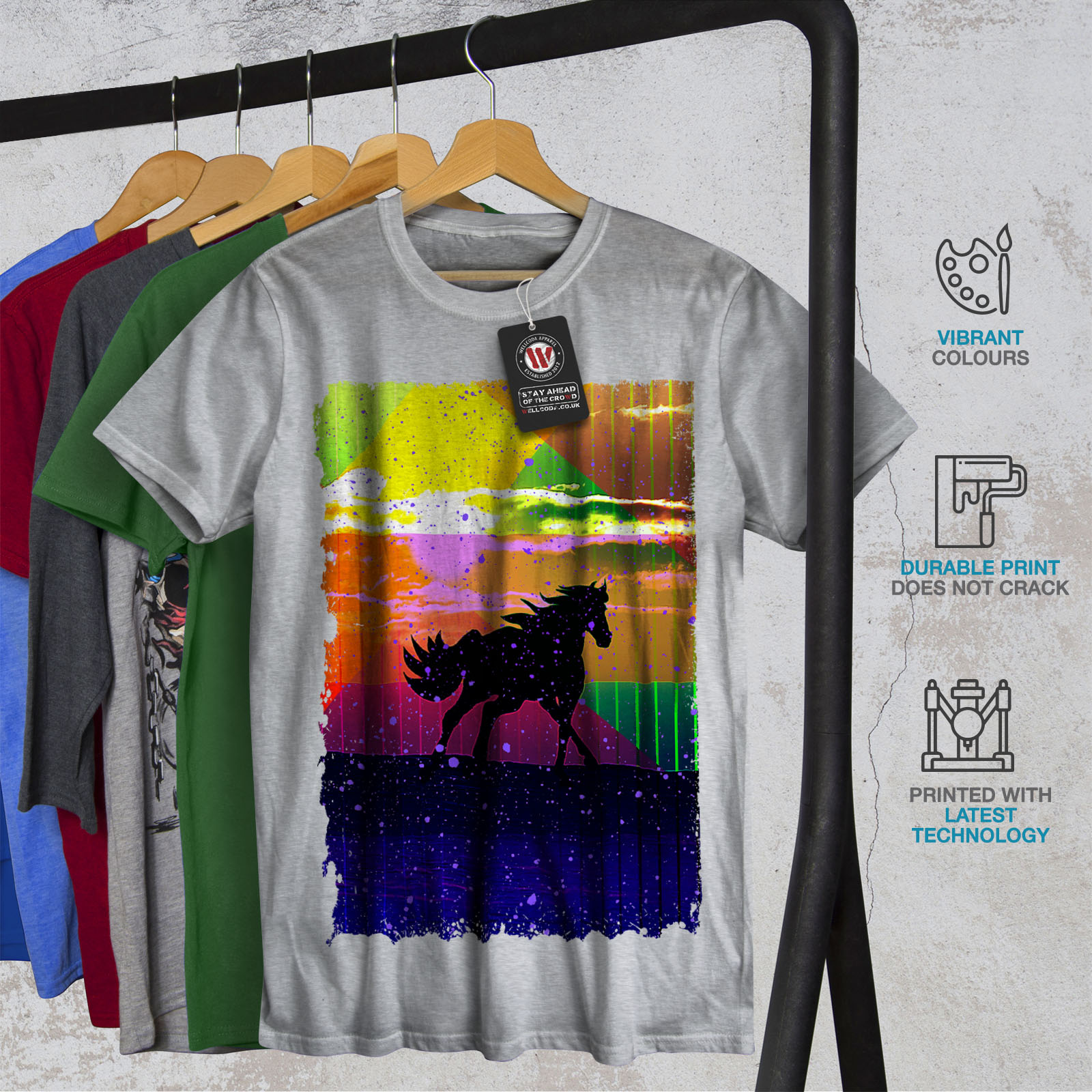 Wellcoda cheval art abstrait T-shirt homme couleur de conception graphique imprimé Tee