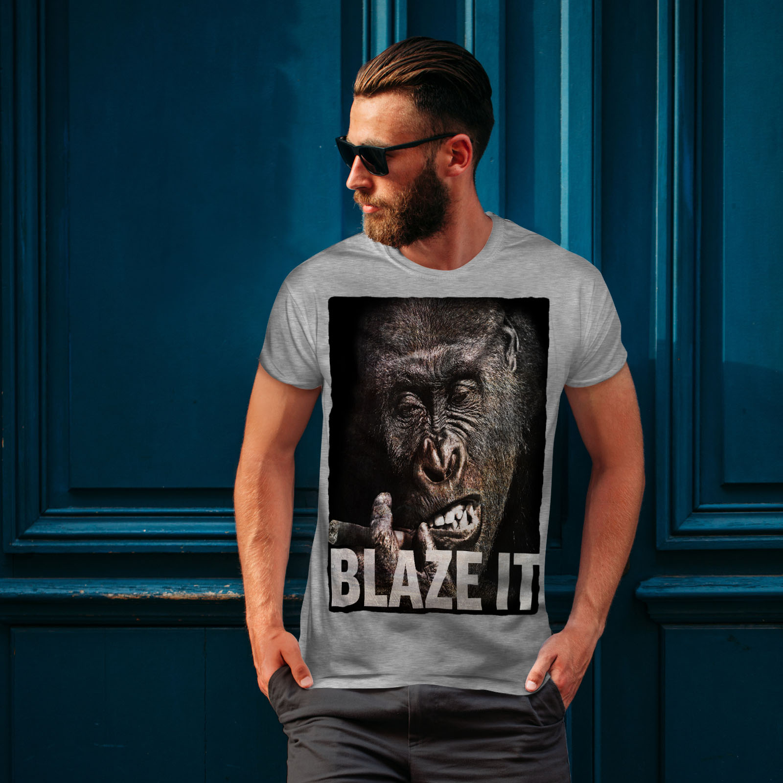 Ape Graphic Design Printed Tee Wellcoda Blaze it Weed Pot Rasta Mens T-shirt