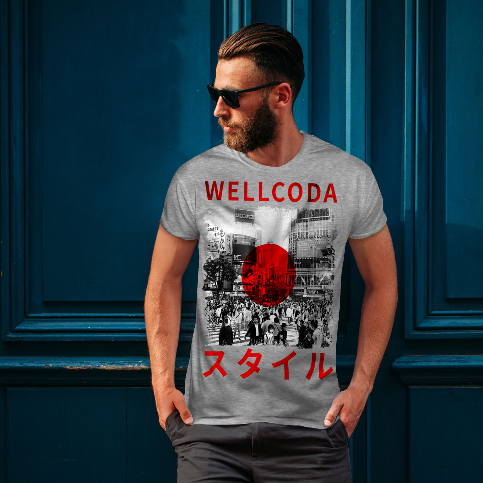 Japanese Graphic Design Printed Tee Wellcoda Japan Style Flag Mens T-shirt