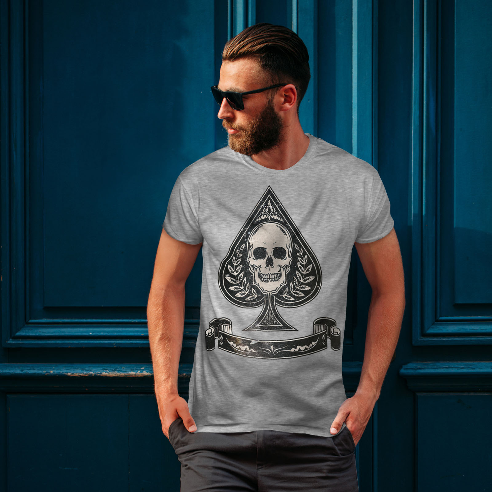 Card Graphic Design Printed Tee Wellcoda Spades Skull Card Gamble Mens T-shirt