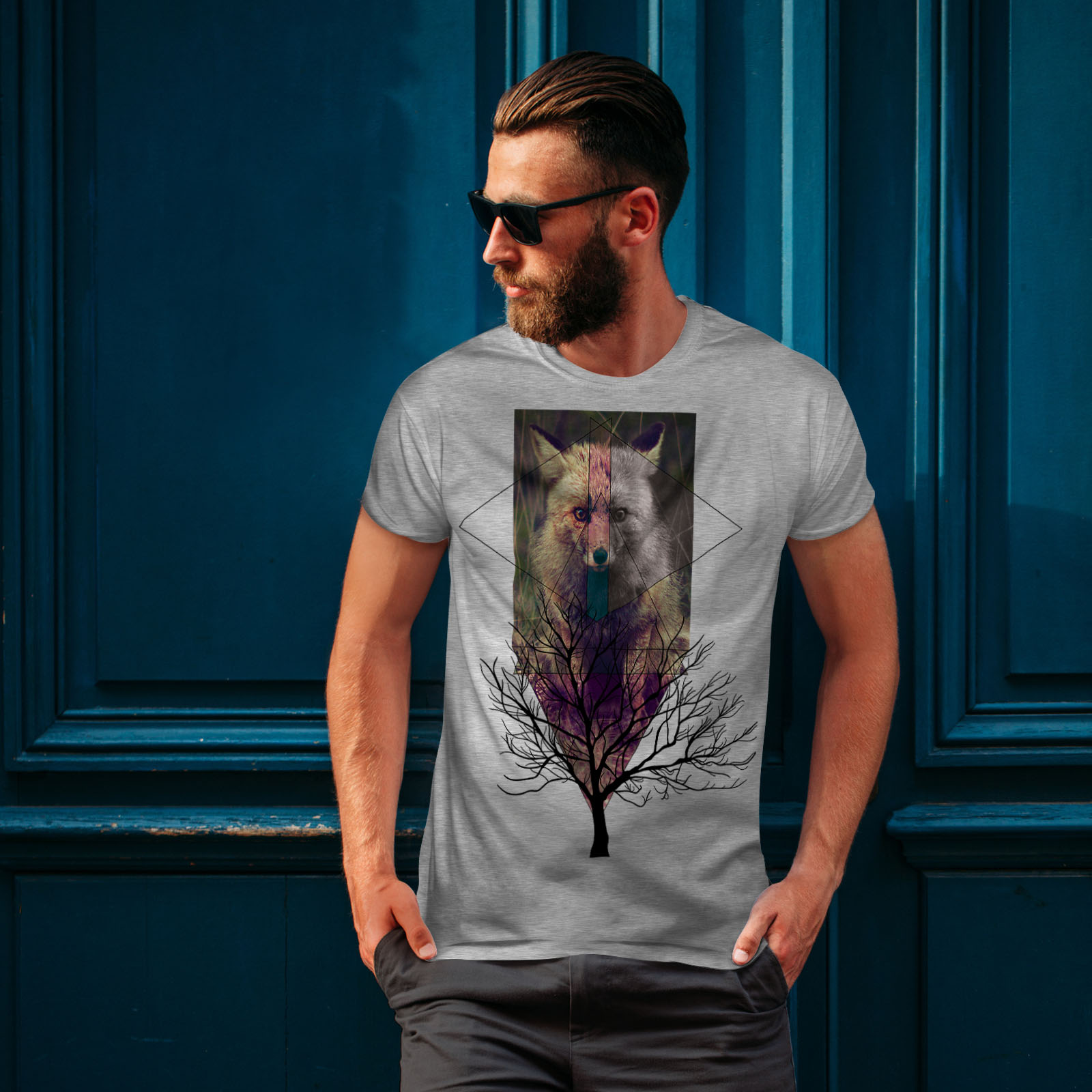 Foxy design grafico stampato T-shirt Wellcoda Fox Tree Vita Selvaggia Da Uomo T-shirt