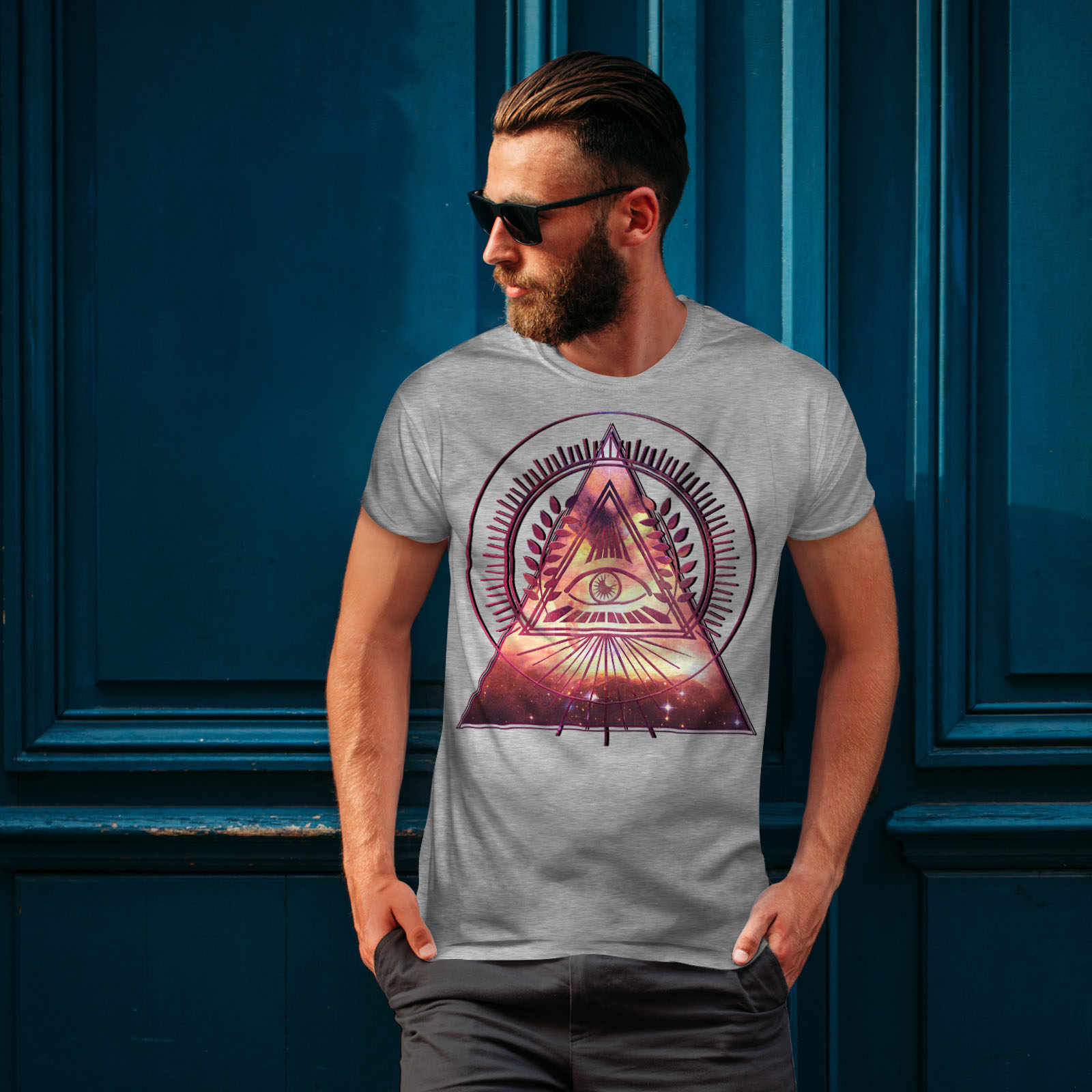 Mystic Graphic Design Printed Tee Wellcoda Triangle Galaxy Mens T-shirt