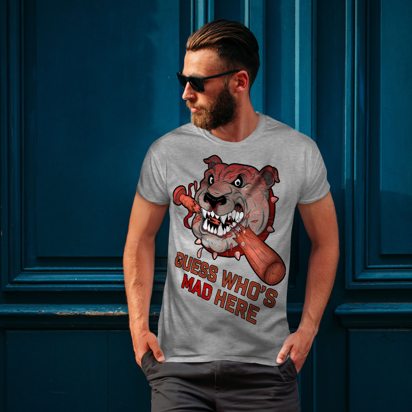 Wellcoda Mad agressif en colère chien T-shirt homme jeu de conception graphique imprimé Tee