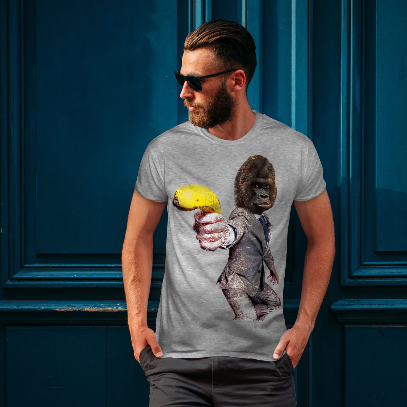 Wellcoda Monkey Gun Beast Mens T-shirt Monkey Graphic Design Printed Tee