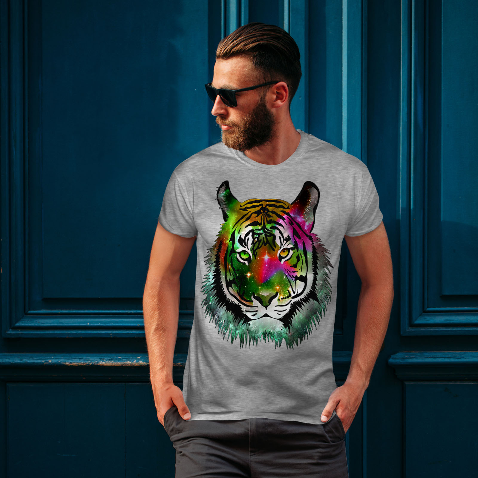 Cosmic design graphique imprimé Tee Wellcoda Beast Animal Tigre T-shirt homme