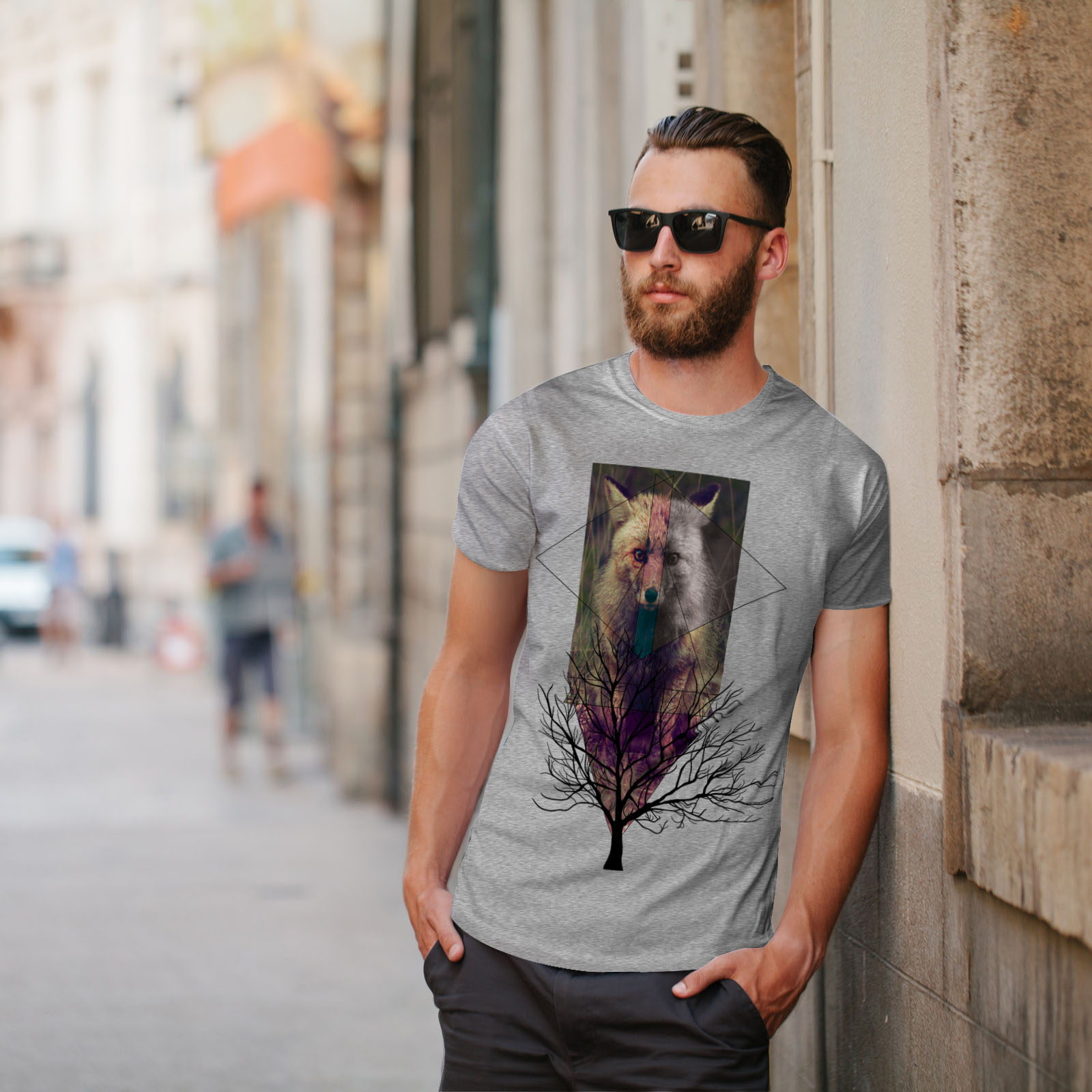 Foxy design grafico stampato T-shirt Wellcoda Fox Tree Vita Selvaggia Da Uomo T-shirt