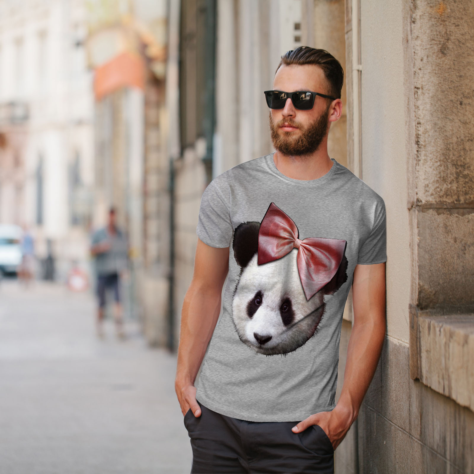 Wellcoda Panda Carino Nastro Da Uomo T-shirt tenerezza design grafico stampato T-shirt
