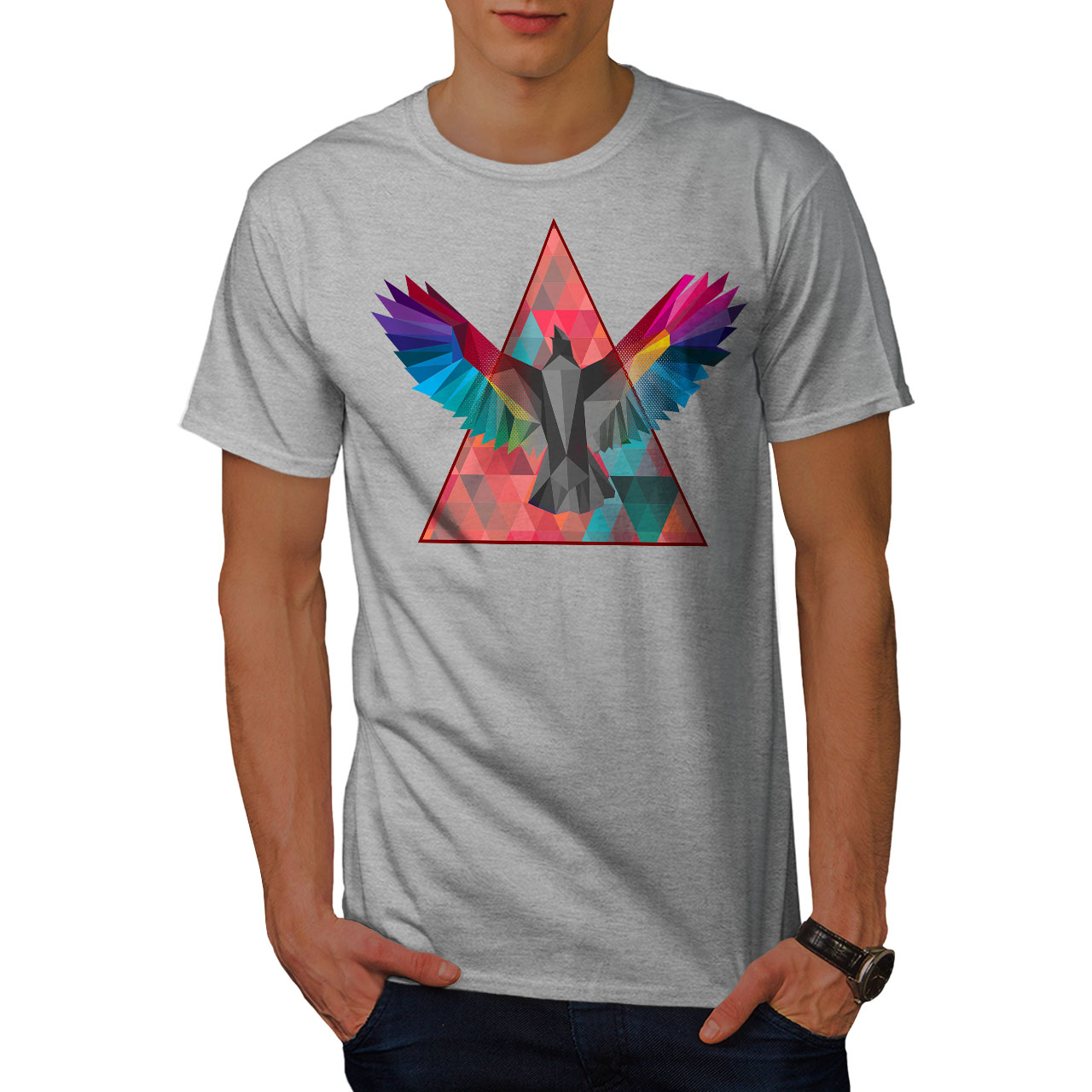 Bird Graphic Design Printed Tee Wellcoda Geometric Bird Fashion Mens T-shirt