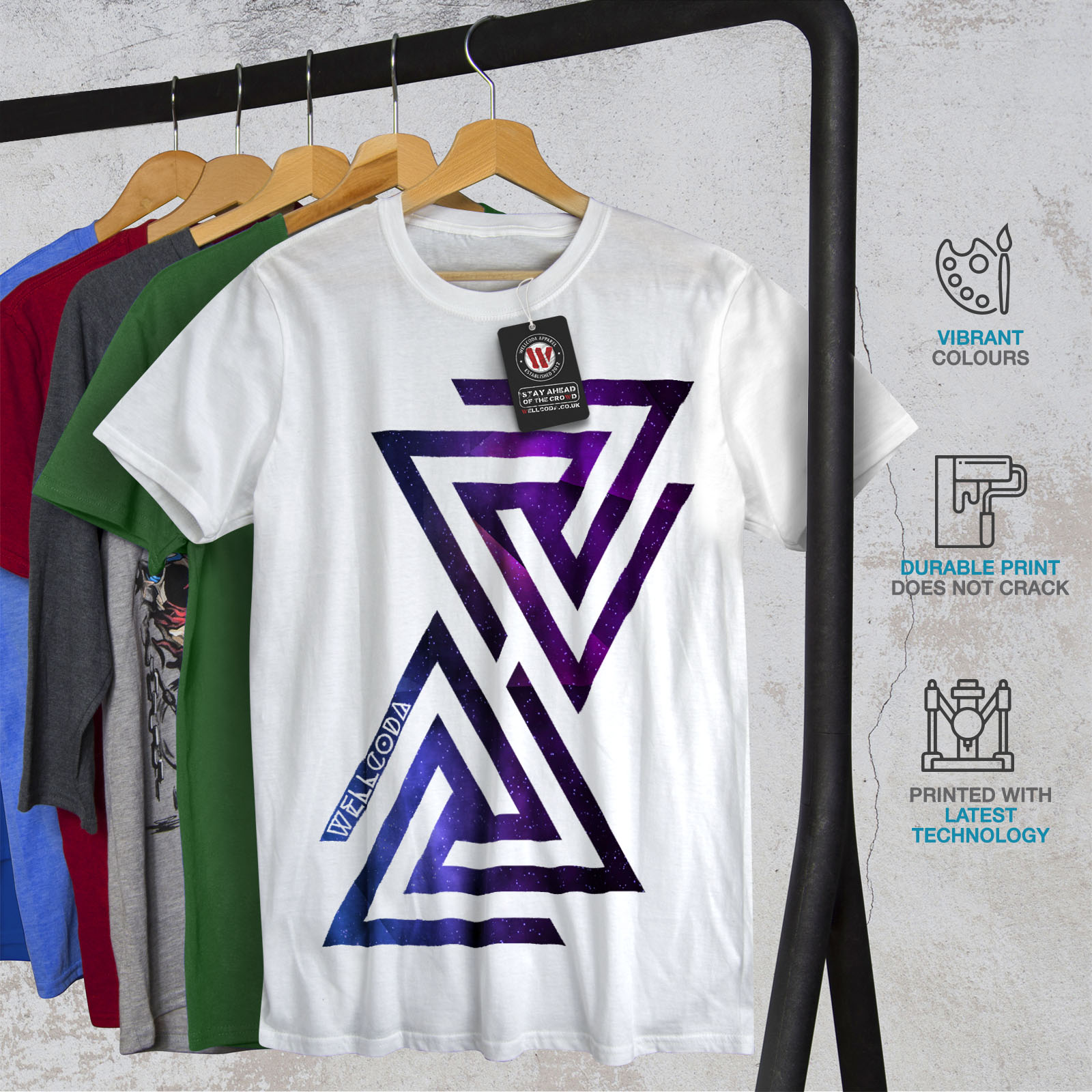 Galaxy Graphic Design Printed Tee Wellcoda Triangle Universe Mens T-shirt