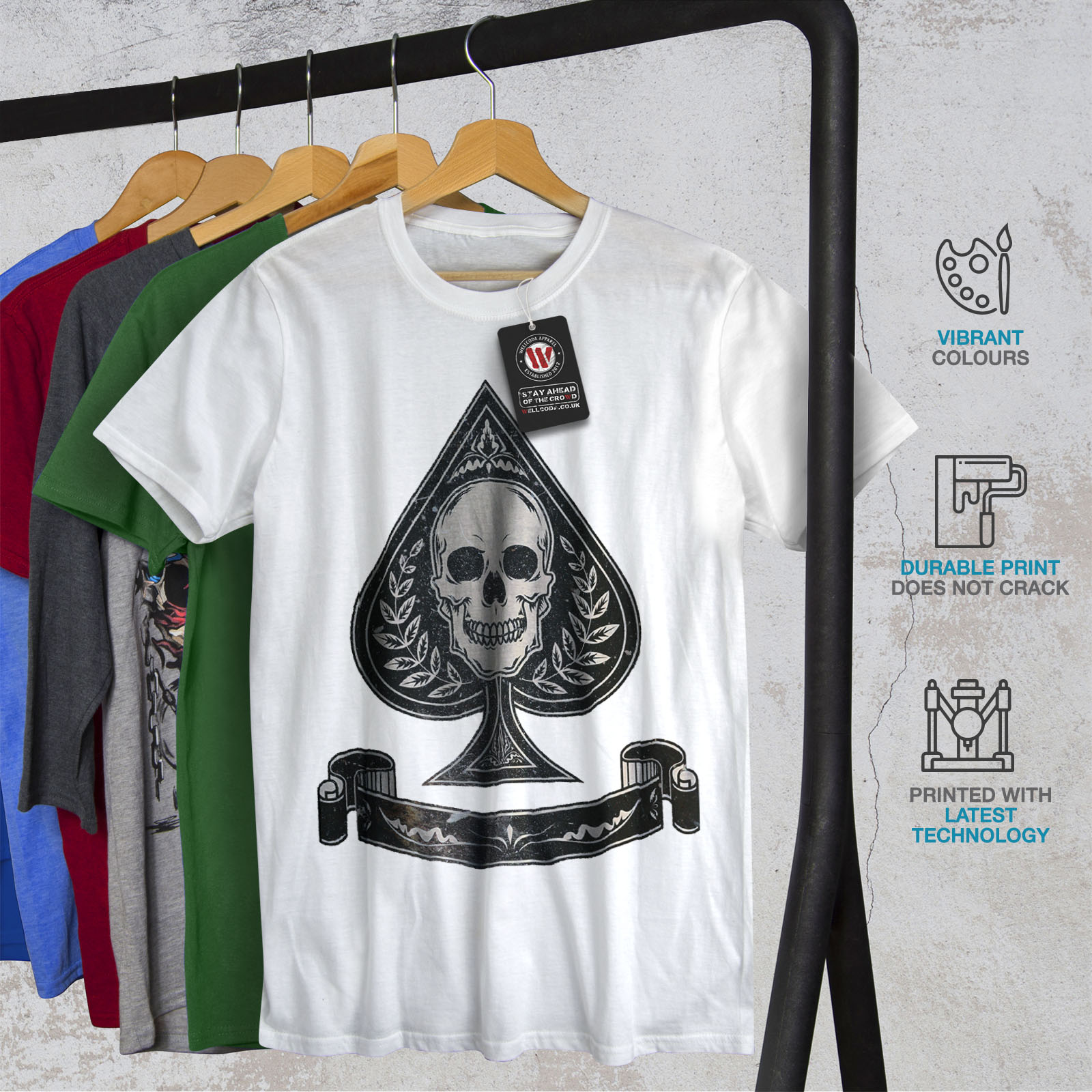 Card Graphic Design Printed Tee Wellcoda Spades Skull Card Gamble Mens T-shirt