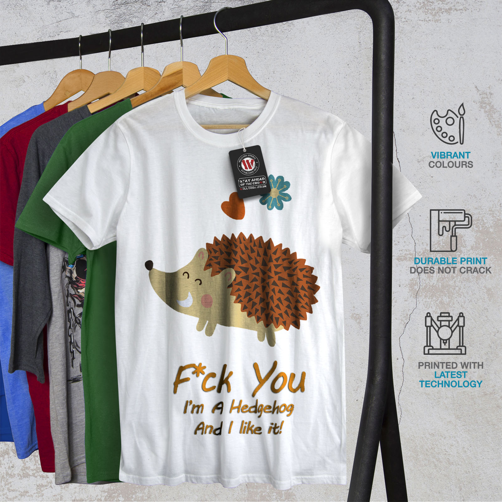 heureux de conception graphique imprimé Tee Wellcoda Hérisson Cool Blague T-shirt homme