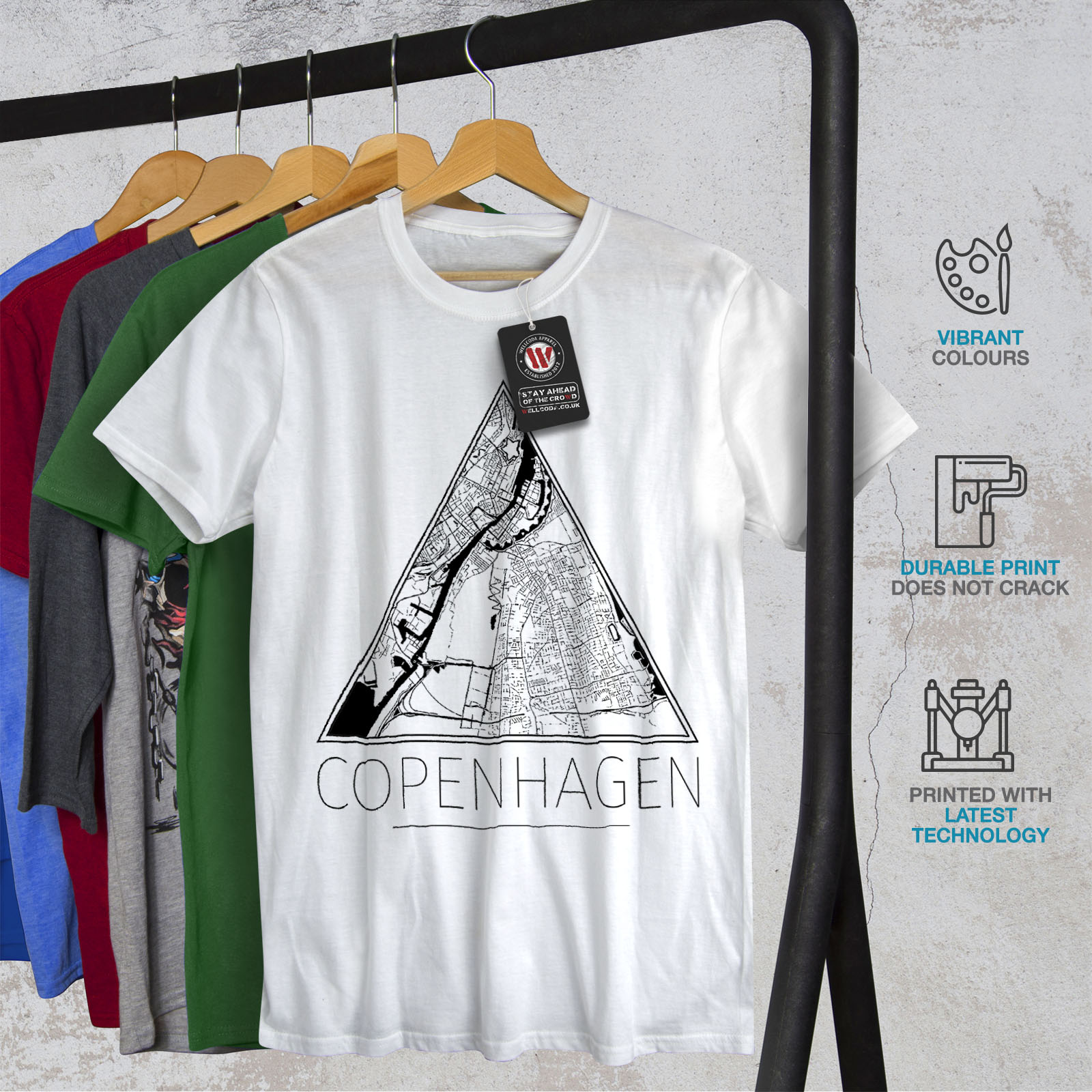 Big Graphic Design Printed Tee Wellcoda Denmark Copenhagen Mens T-shirt