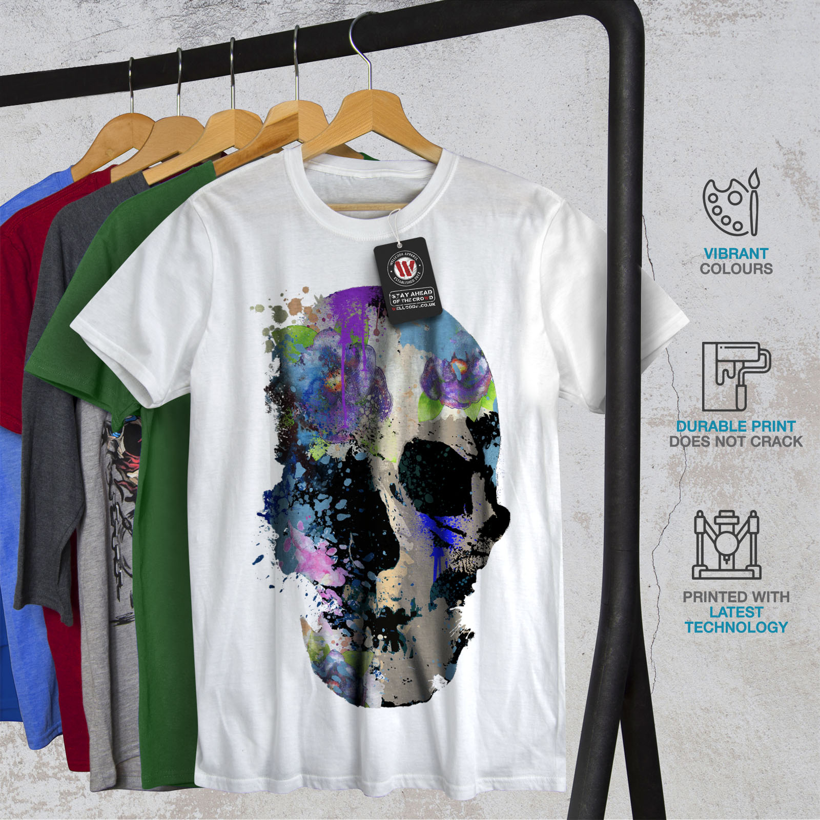 Flower Graphic Design Printed Tee Wellcoda Skull Colorful Mens T-shirt