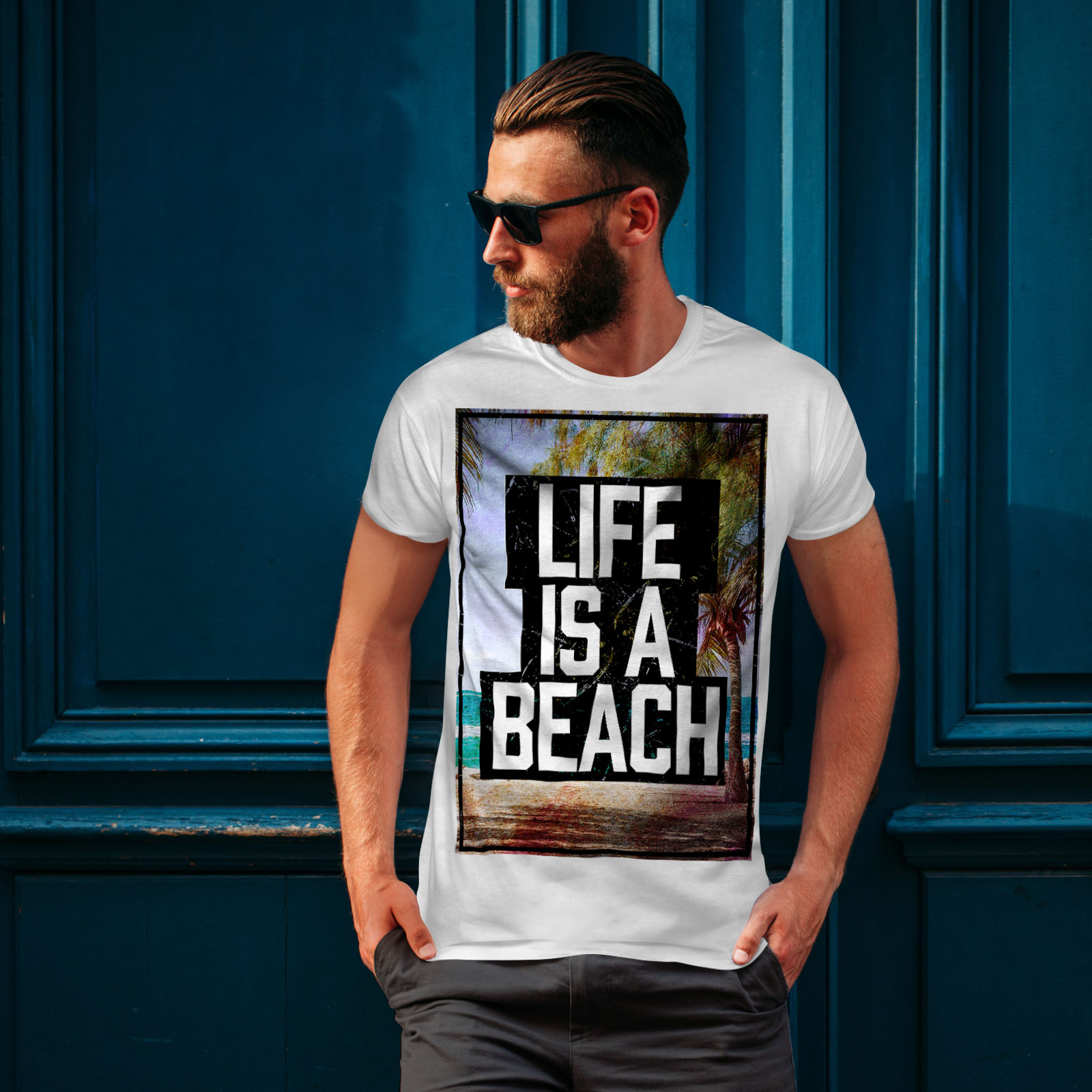 vacances soleil design graphique imprimé Tee Visible la vie est une Plage T-shirt homme