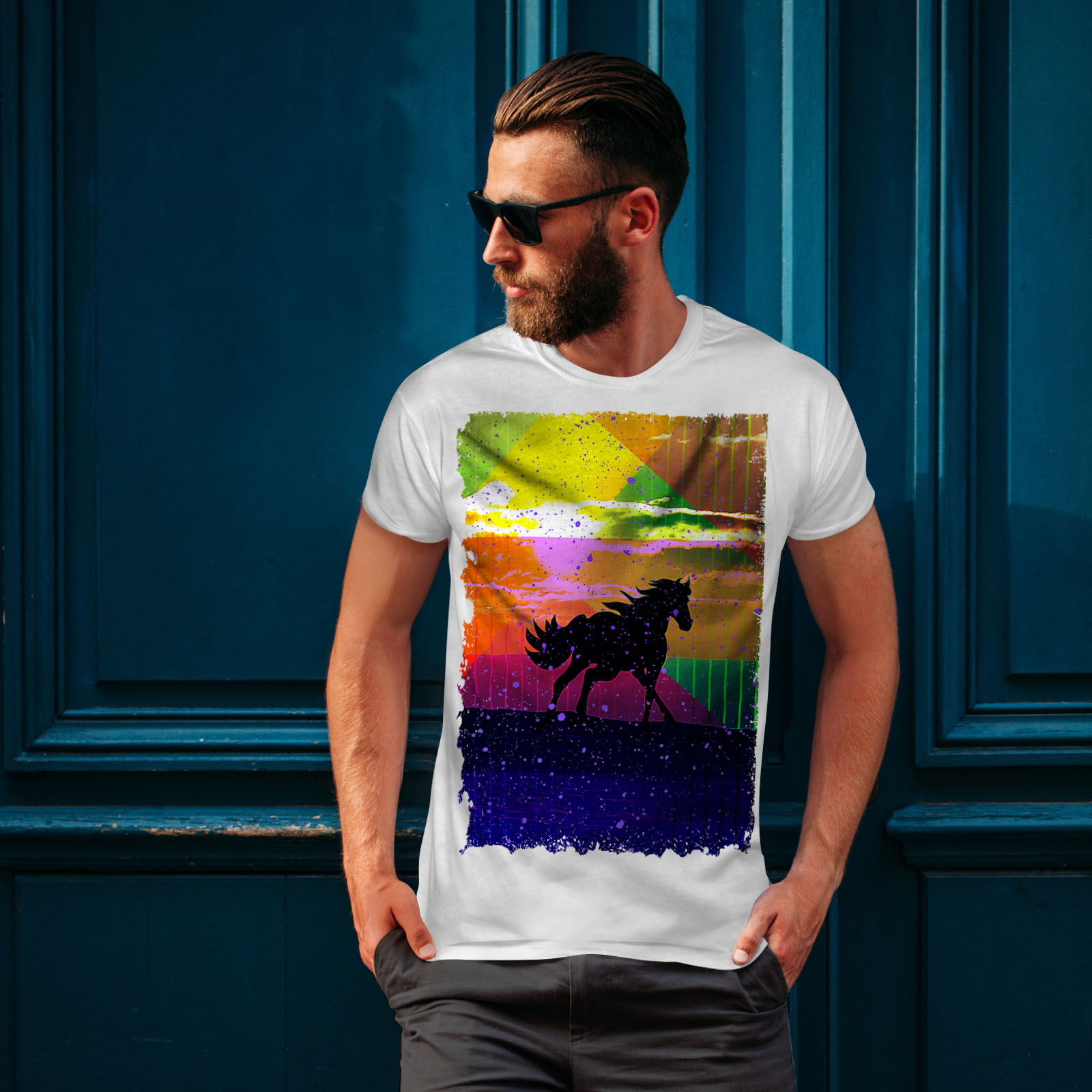 Wellcoda cheval art abstrait T-shirt homme couleur de conception graphique imprimé Tee