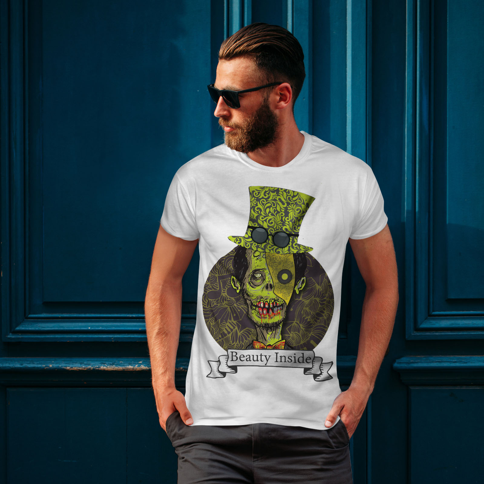 Wellcoda UOMO MORTO ZOMBIE Beauty da uomo T-shirt Spaventoso design grafico stampato T-shirt