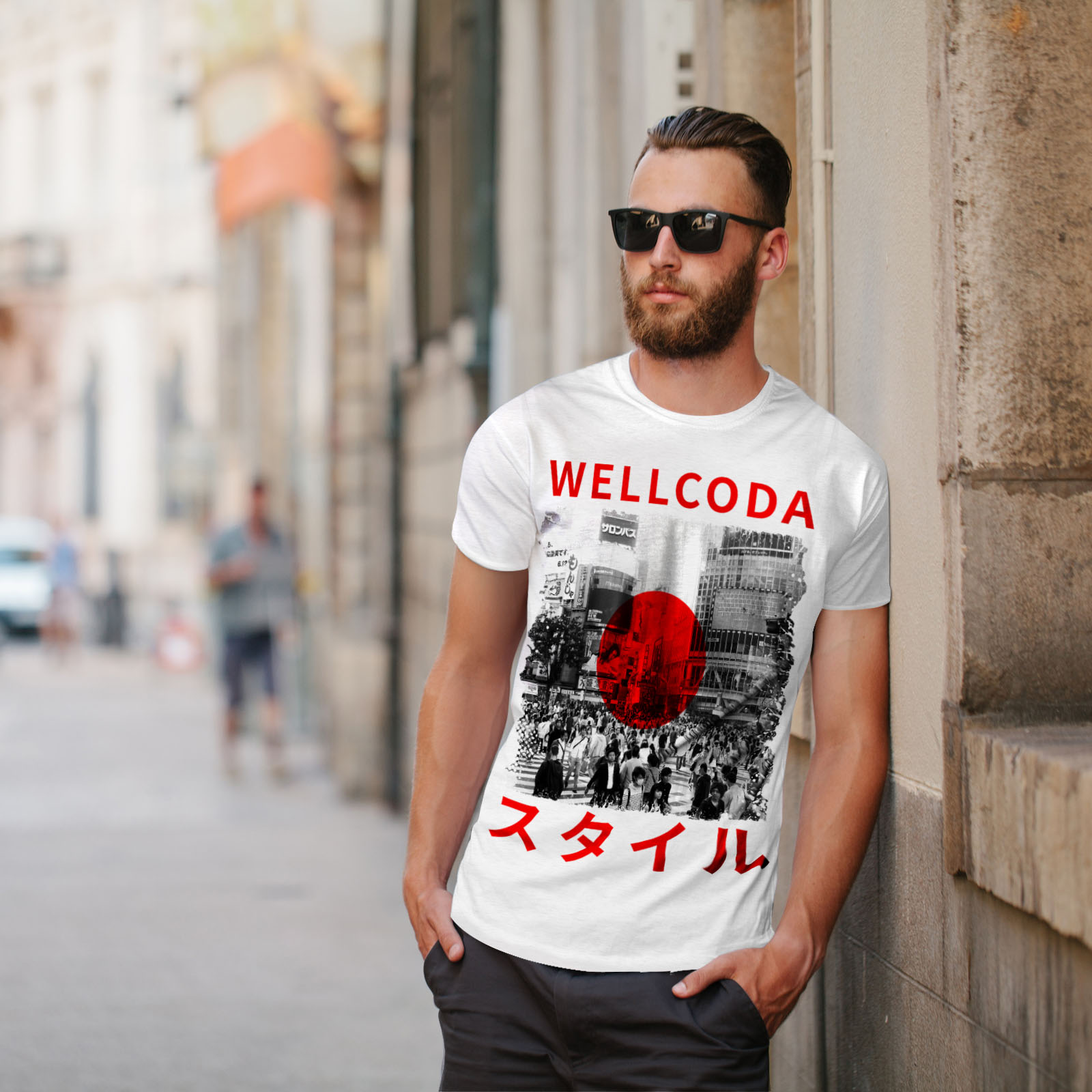 Japanese Graphic Design Printed Tee Wellcoda Japan Style Flag Mens T-shirt
