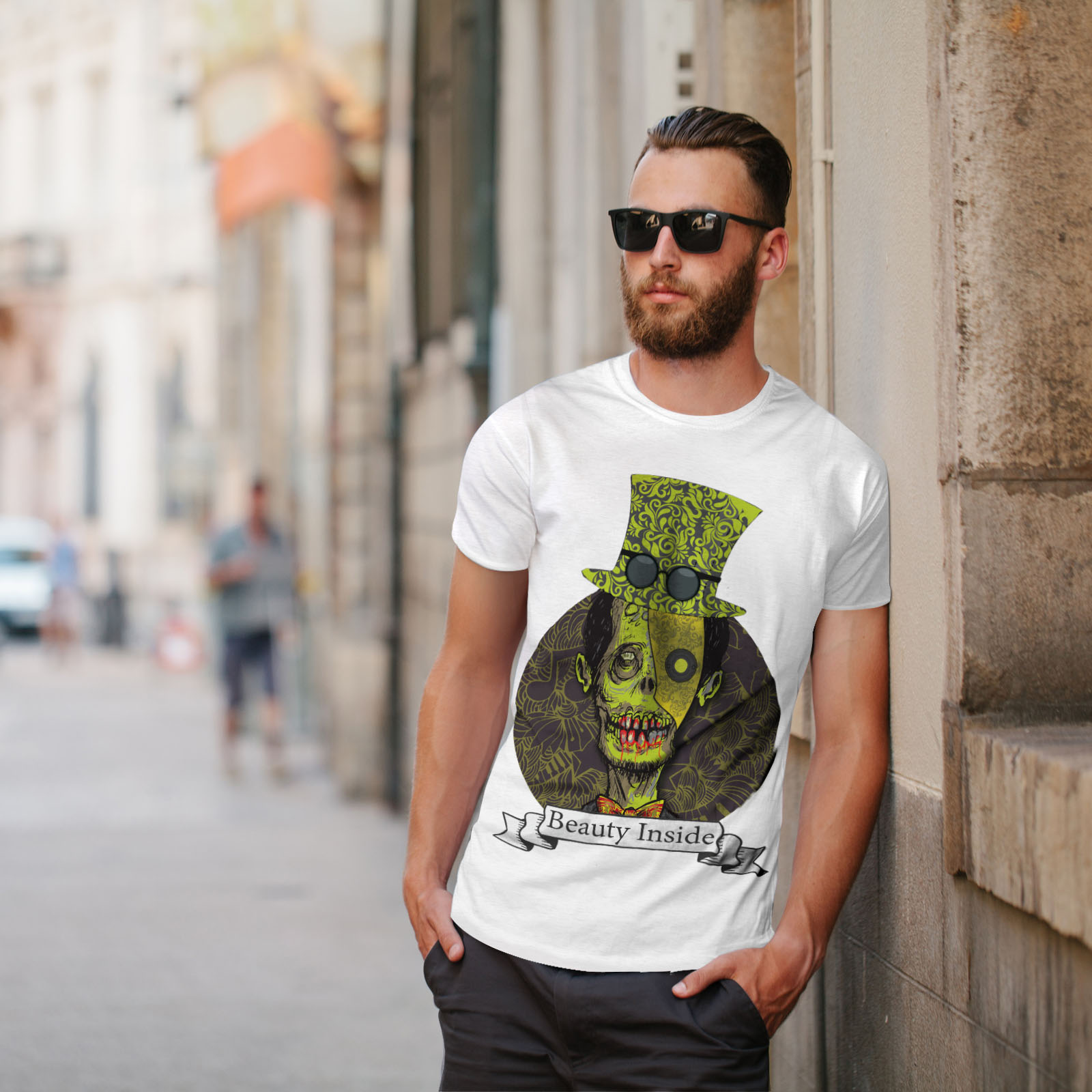 Wellcoda UOMO MORTO ZOMBIE Beauty da uomo T-shirt Spaventoso design grafico stampato T-shirt