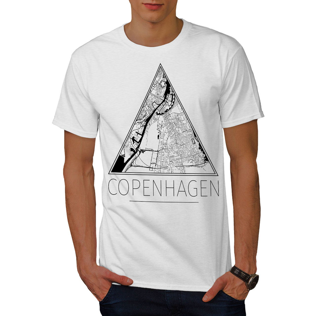 Big Graphic Design Printed Tee Wellcoda Denmark Copenhagen Mens T-shirt