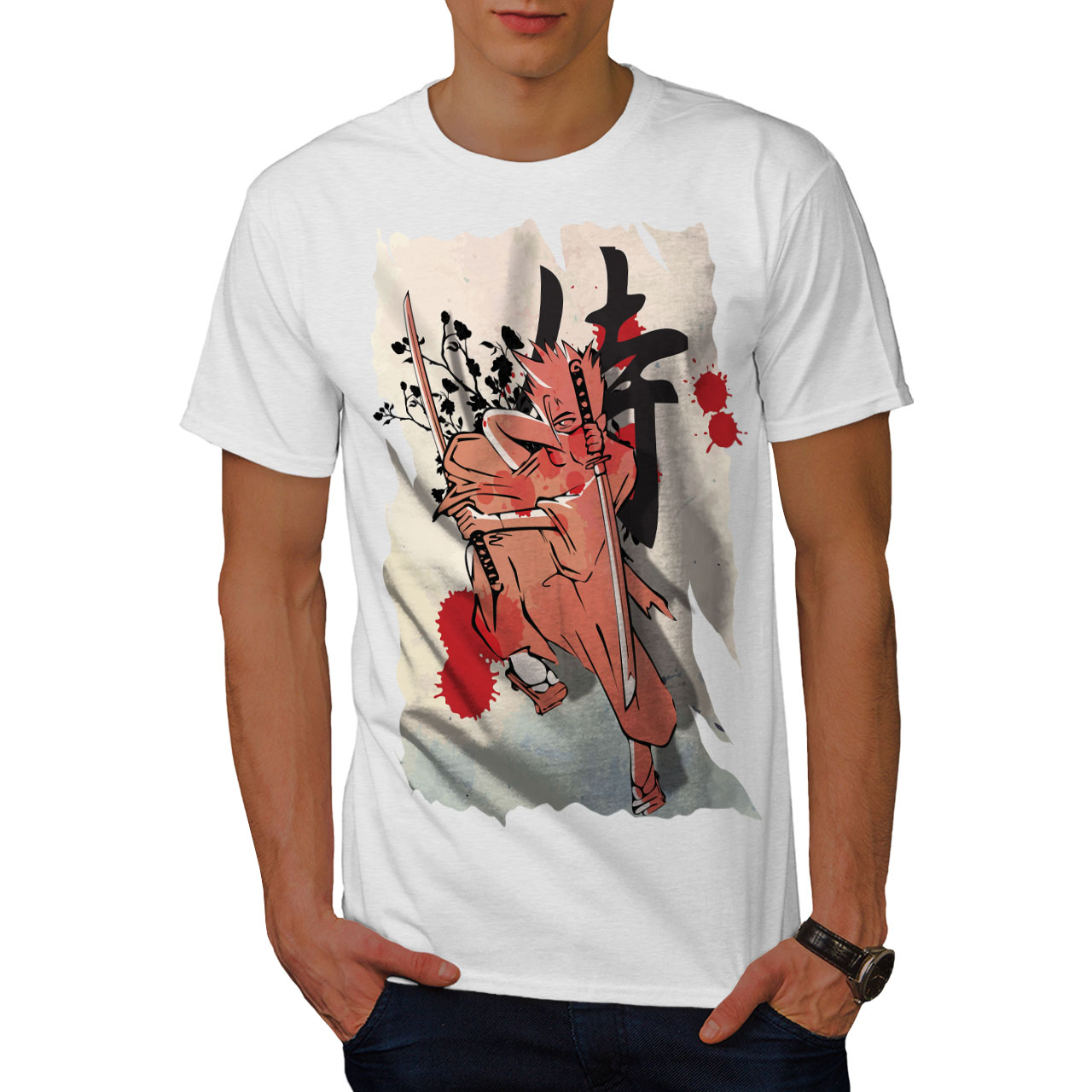 ANIME design grafico stampato T-shirt Wellcoda Fantasy Giappone Samurai Da Uomo T-shirt