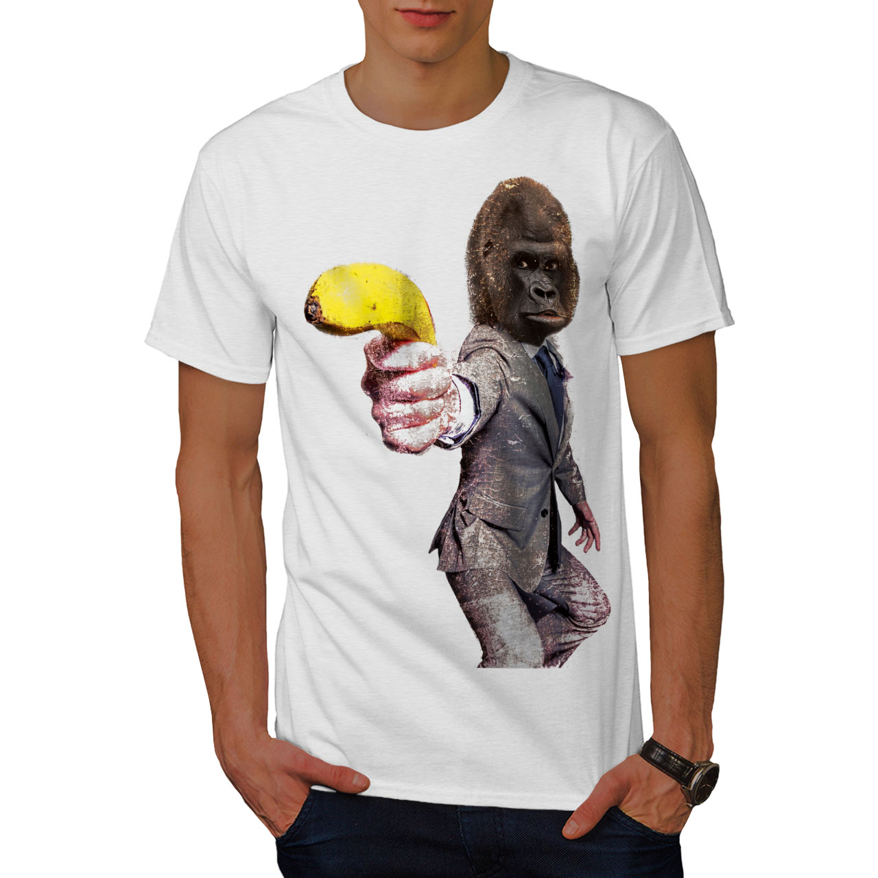 Wellcoda Monkey Gun Beast T-shirt homme Monkey Design graphique imprimé Tee