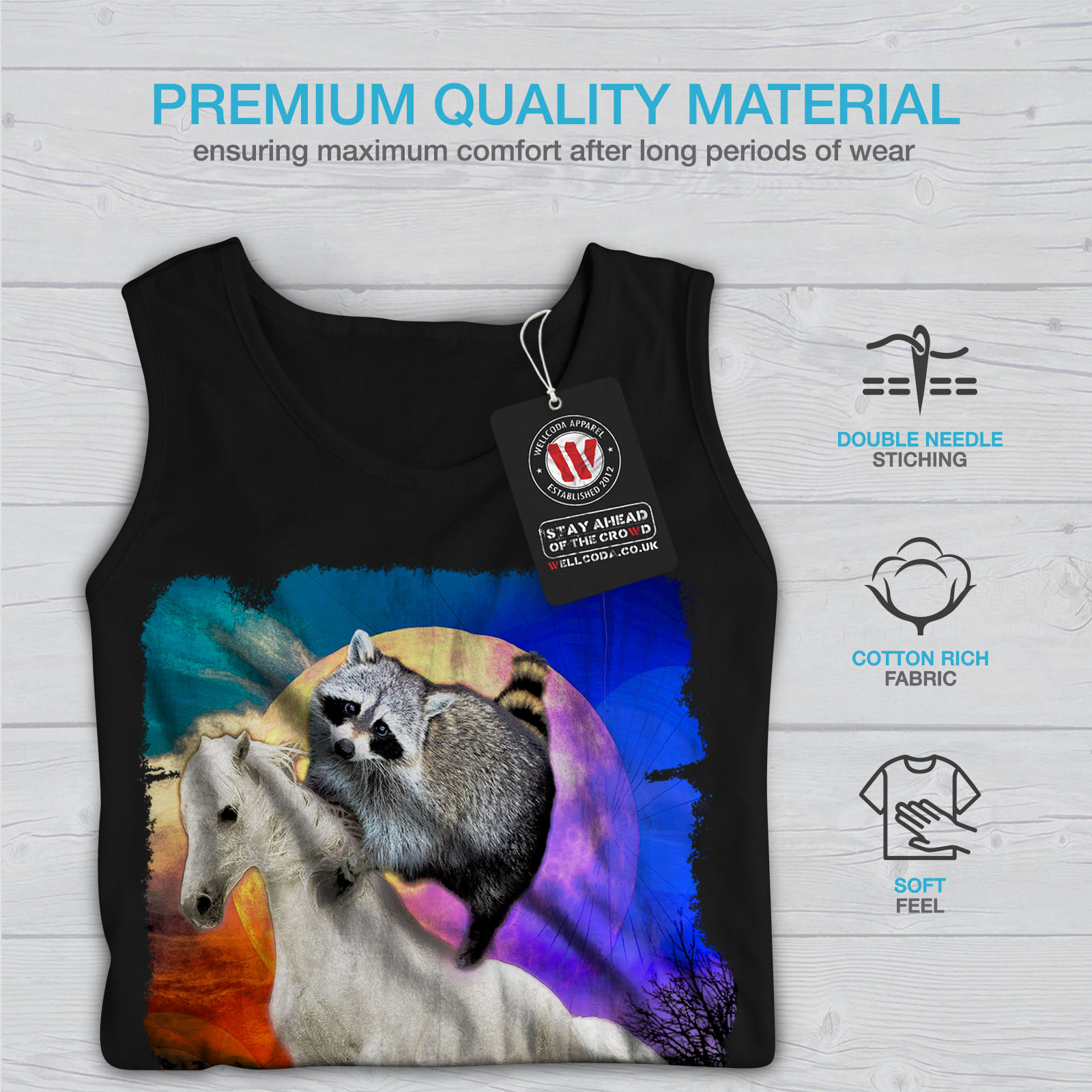 Wellcoda Horse Racoon Space Mens Tank Top Cool Active Sports Shirt