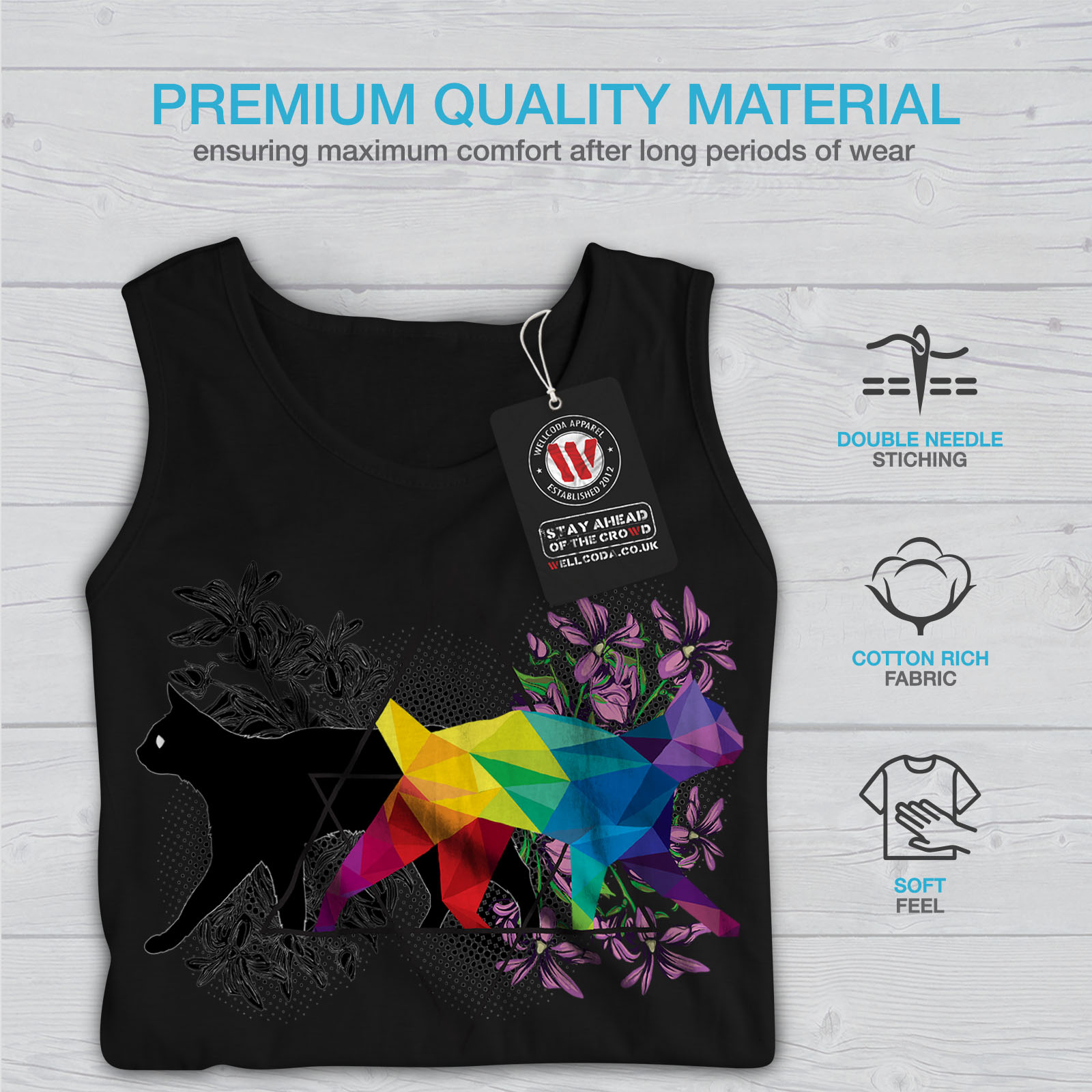 Animal Active Sports Shirt Wellcoda Cat Contrast Art Mens Tank Top