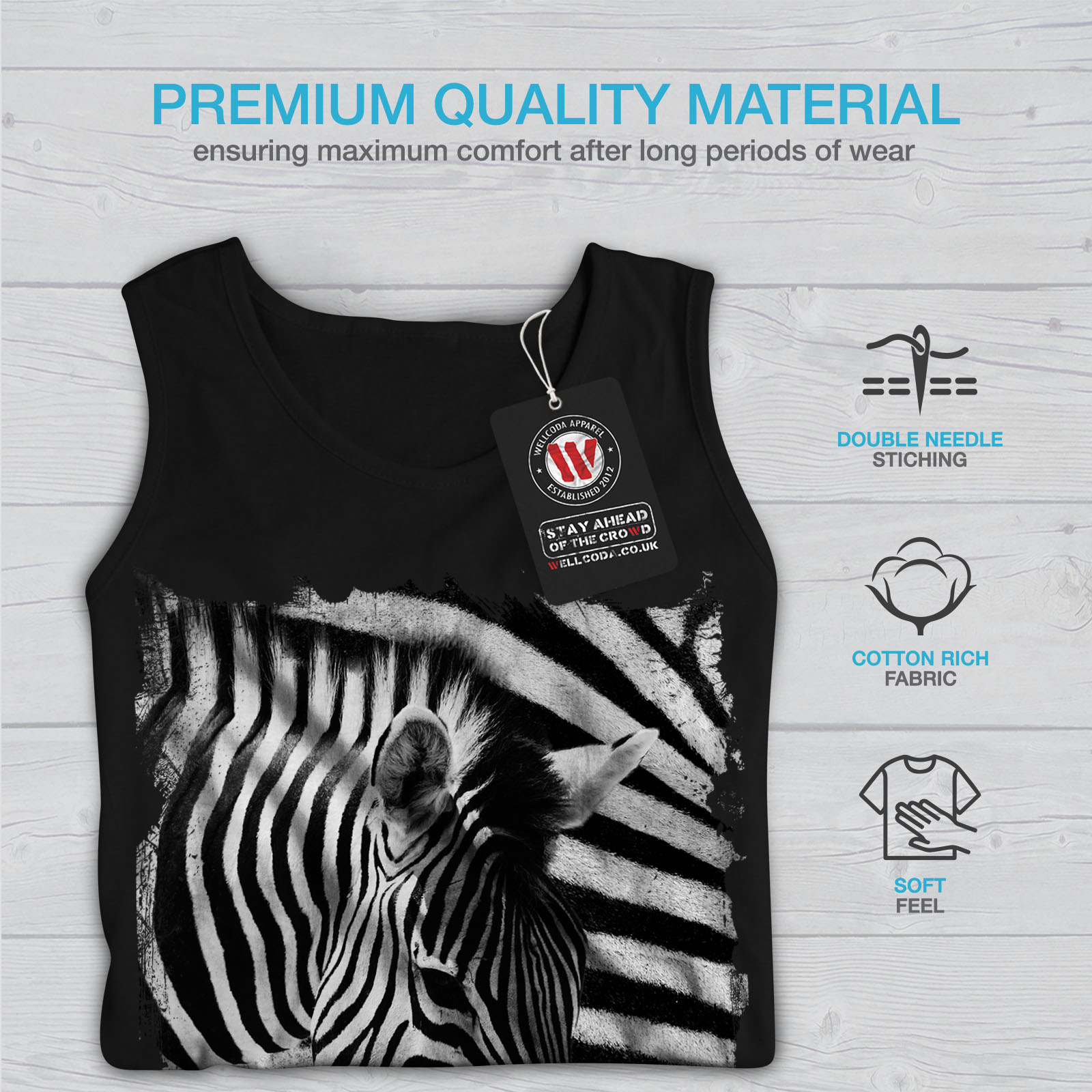 Camicia a righe SPORTIVO Wellcoda Safari Testa Zebra Canotta Da Uomo