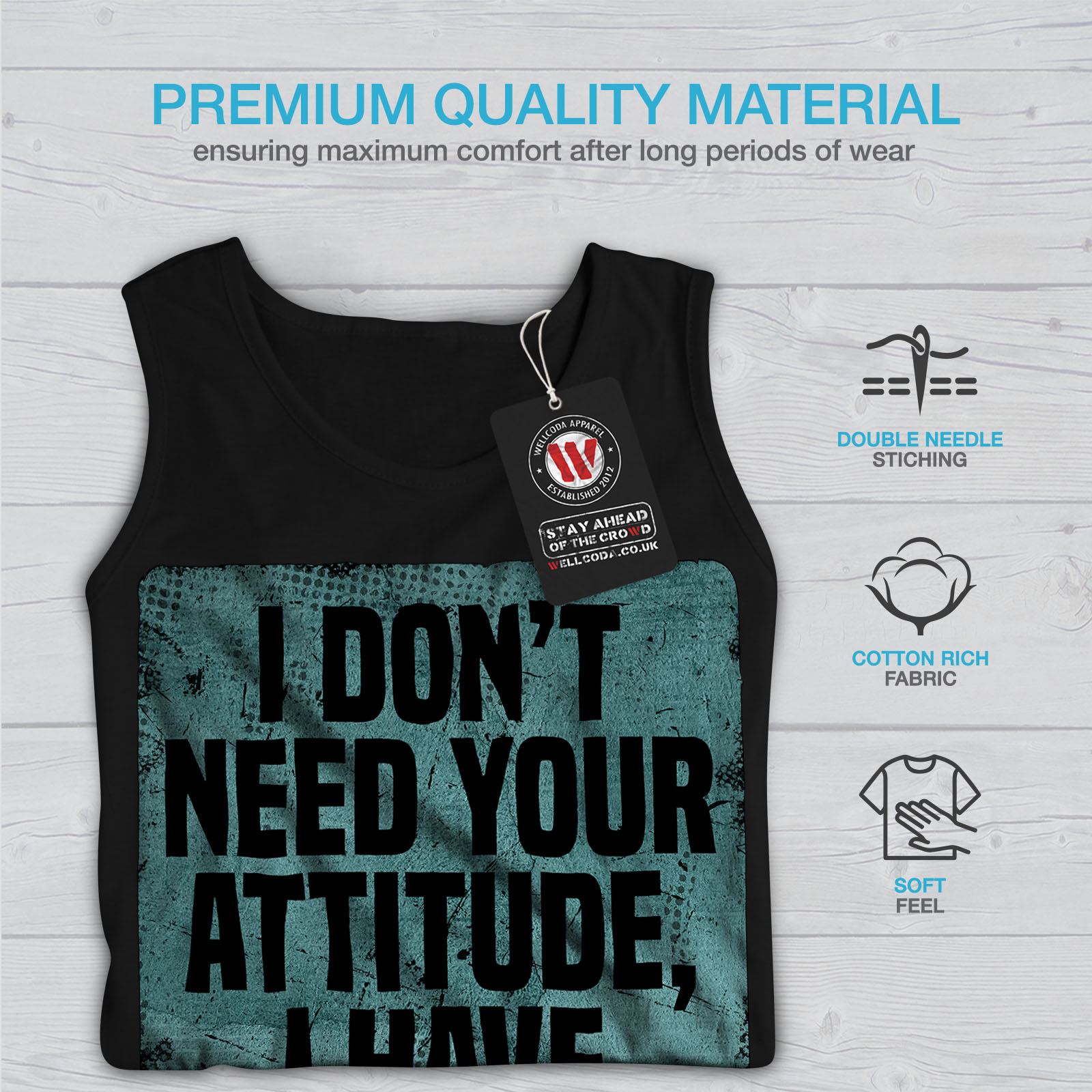 Wellcoda My Attitude Saying Funny Mens Tank Top Have Active Sports Shirt