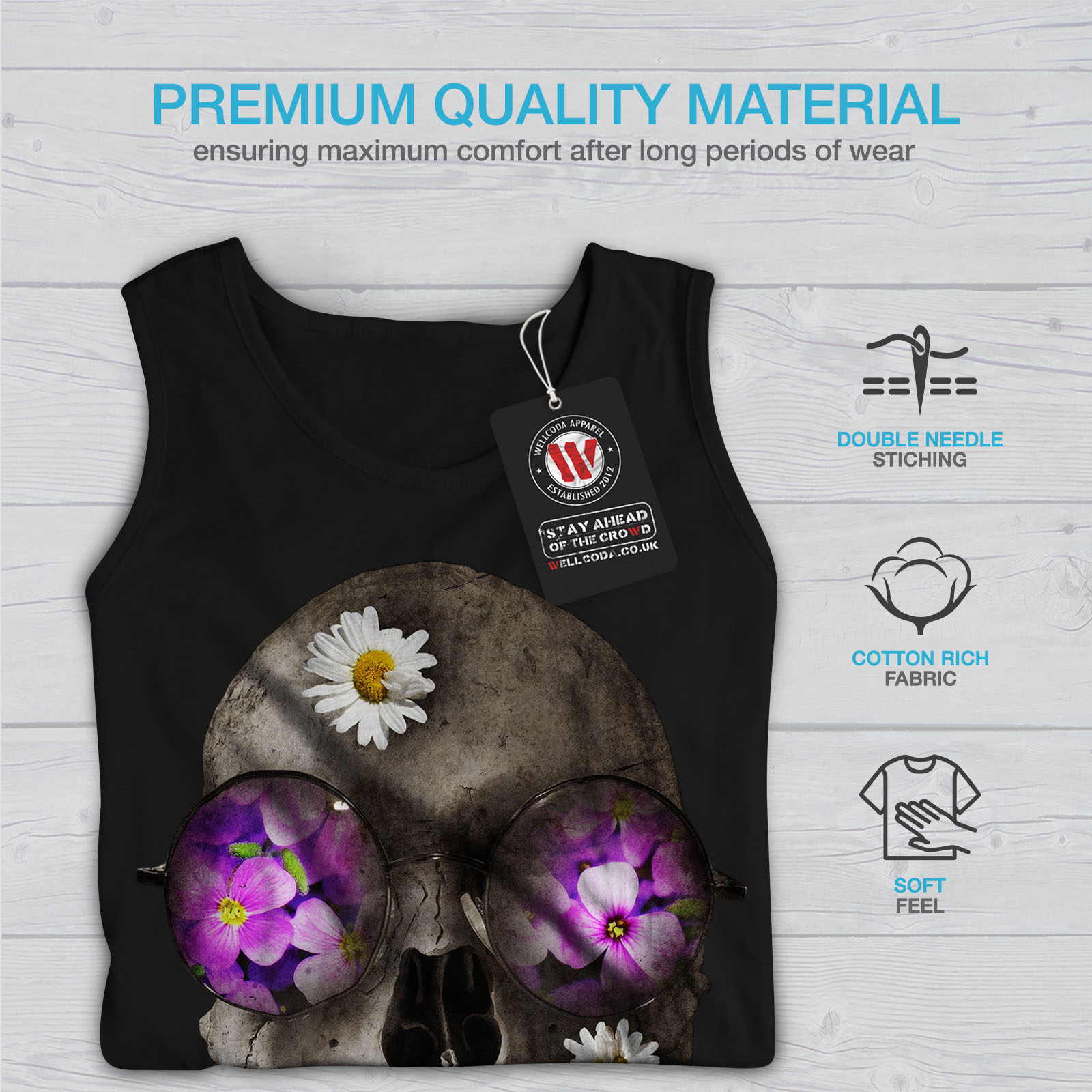 Acid Active Sports Shirt Details about / Wellcoda Skull Flowers Head Mens Tank Top