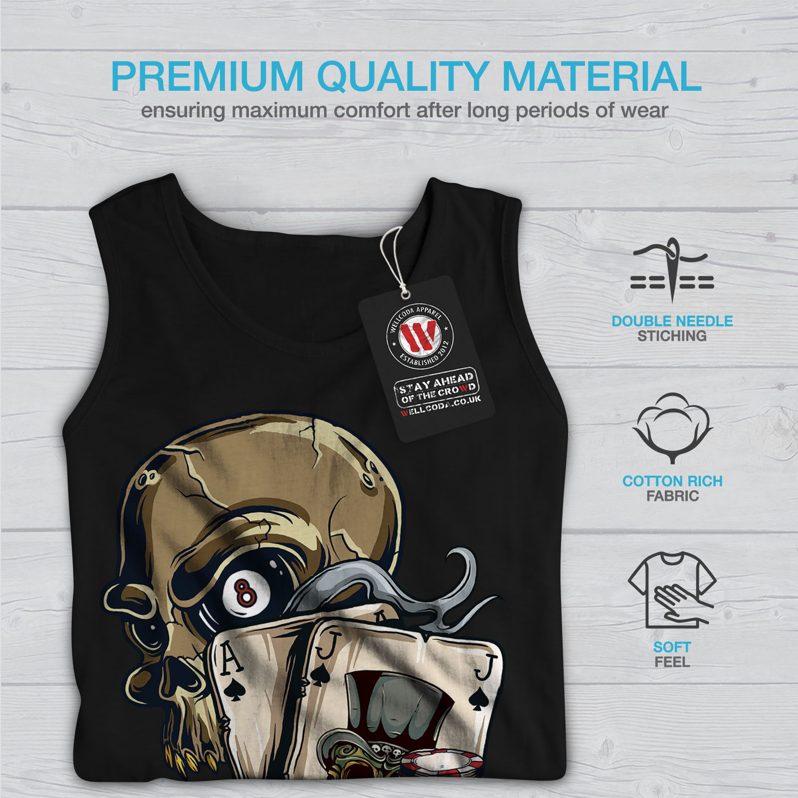 jouer Gamble Active Sports Shirt Wellcoda Crâne Poker Card Homme Tank Top