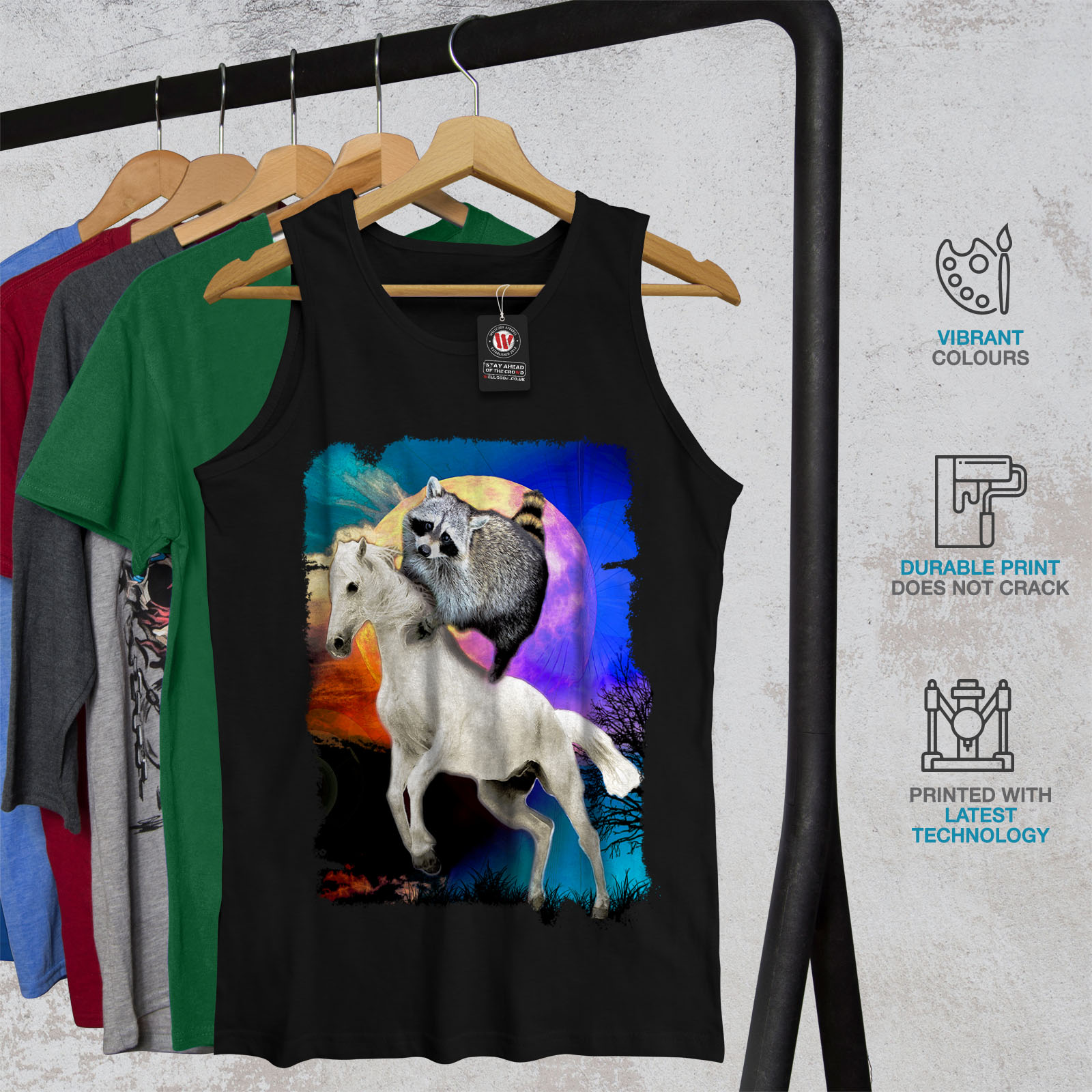 Wellcoda Horse Racoon Space Mens Tank Top Cool Active Sports Shirt