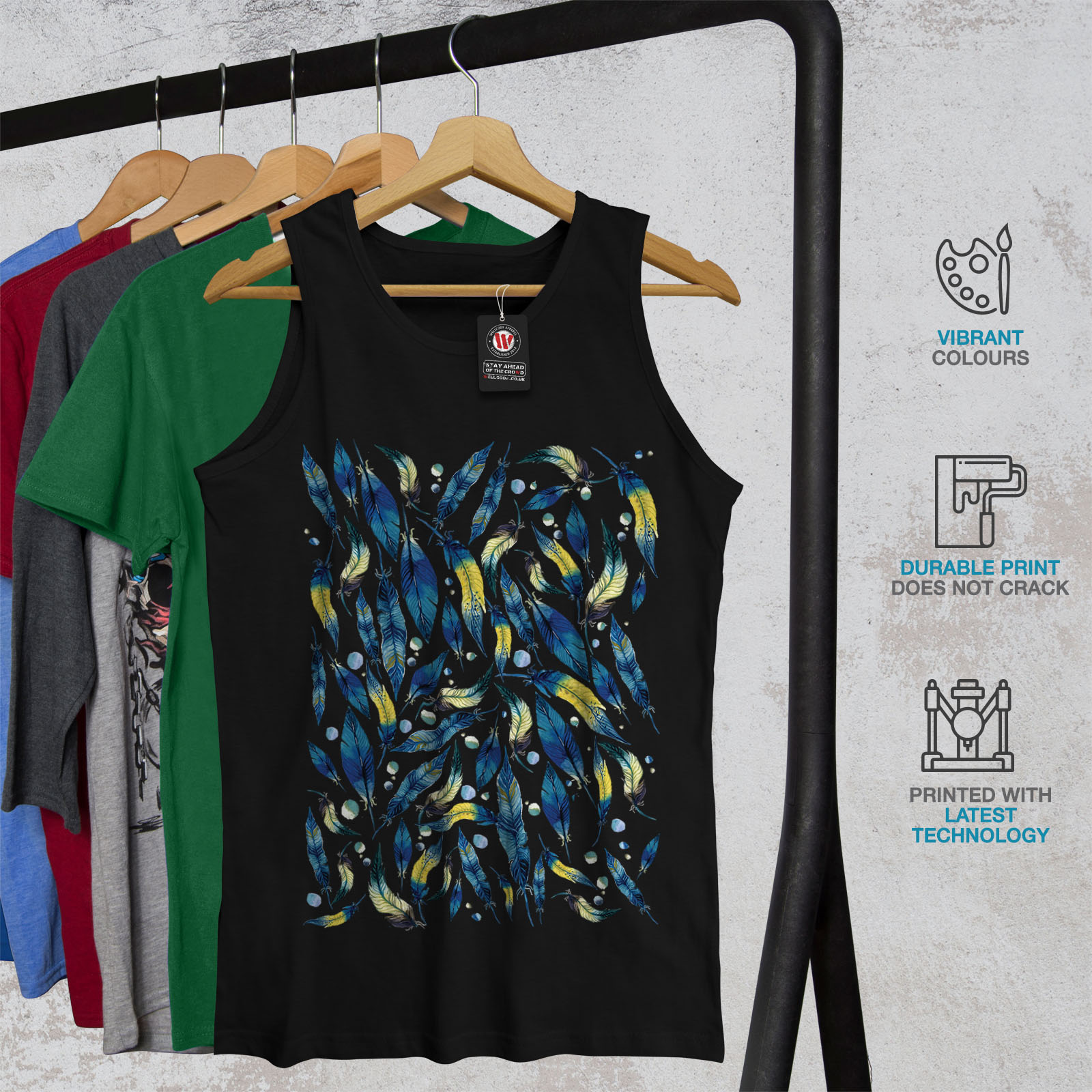 Abstract Active Sports Shirt Wellcoda Fashion Feather Mens Tank Top