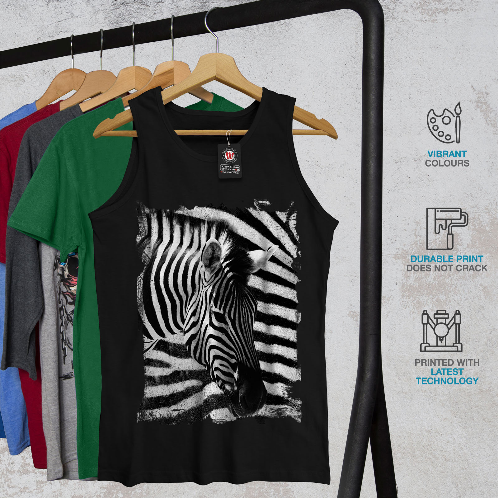 Camicia a righe SPORTIVO Wellcoda Safari Testa Zebra Canotta Da Uomo