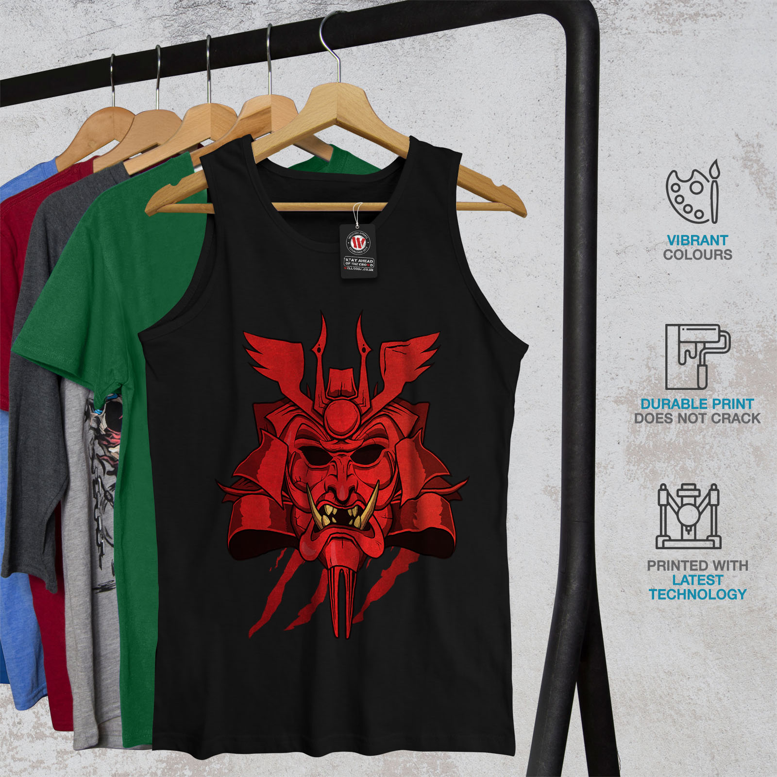 Wellcoda Japanese Oni Mask Mens Tank Top Japan Active Sports Shirt