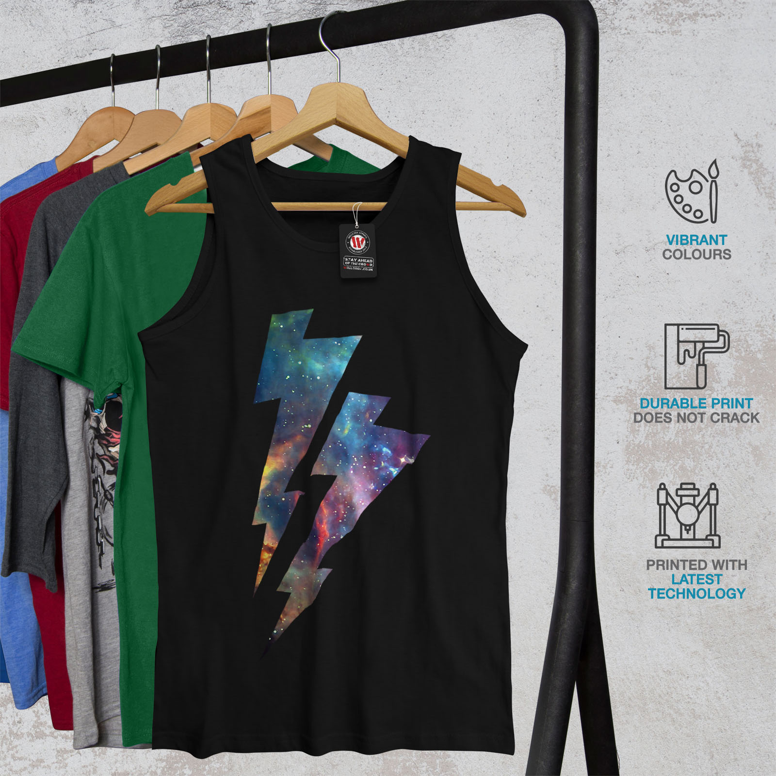 Wellcoda Space Thunder Mens Tank Top Lightning Active Sports Shirt