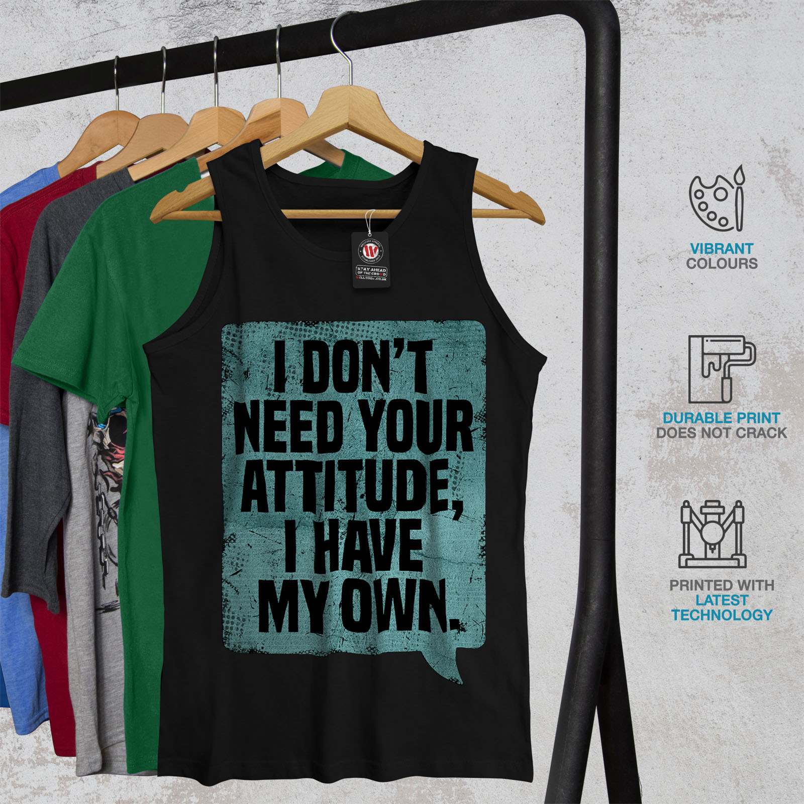 Wellcoda My Attitude Saying Funny Mens Tank Top Have Active Sports Shirt