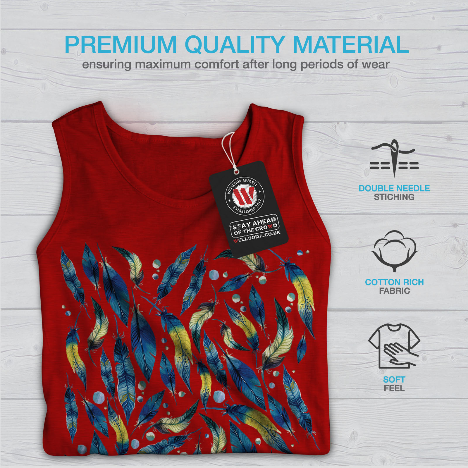 Abstract Active Sports Shirt Wellcoda Fashion Feather Mens Tank Top