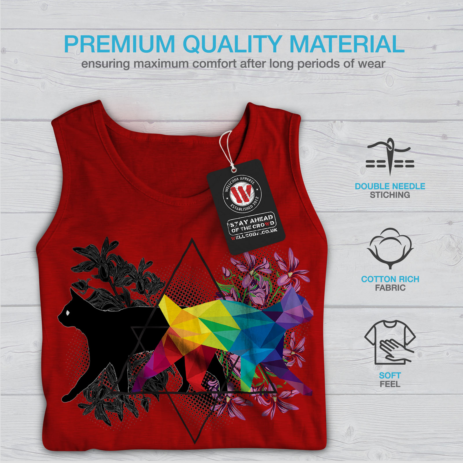Animal Active Sports Shirt Wellcoda Cat Contrast Art Mens Tank Top