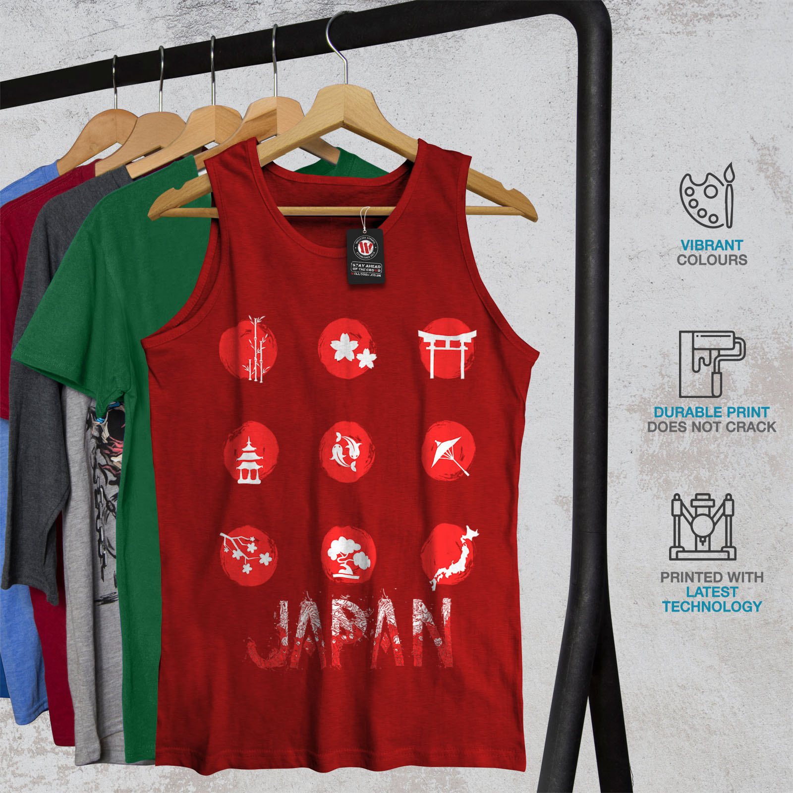Wellcoda Japon élégant Art hommes Tank top Eastern Active Sports Shirt
