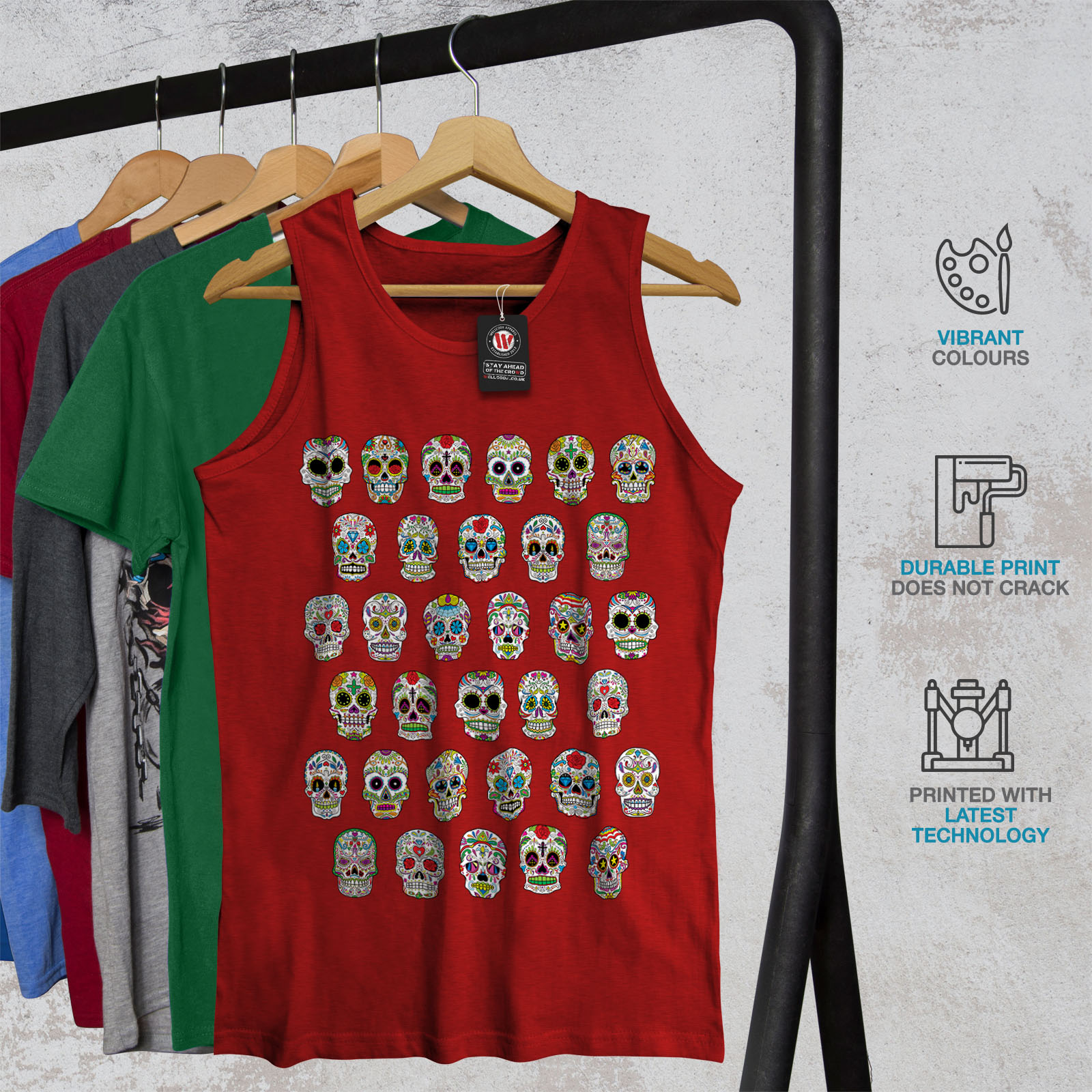 Acid Active Sports Shirt Details about / Wellcoda Skull Flowers Head Mens Tank Top